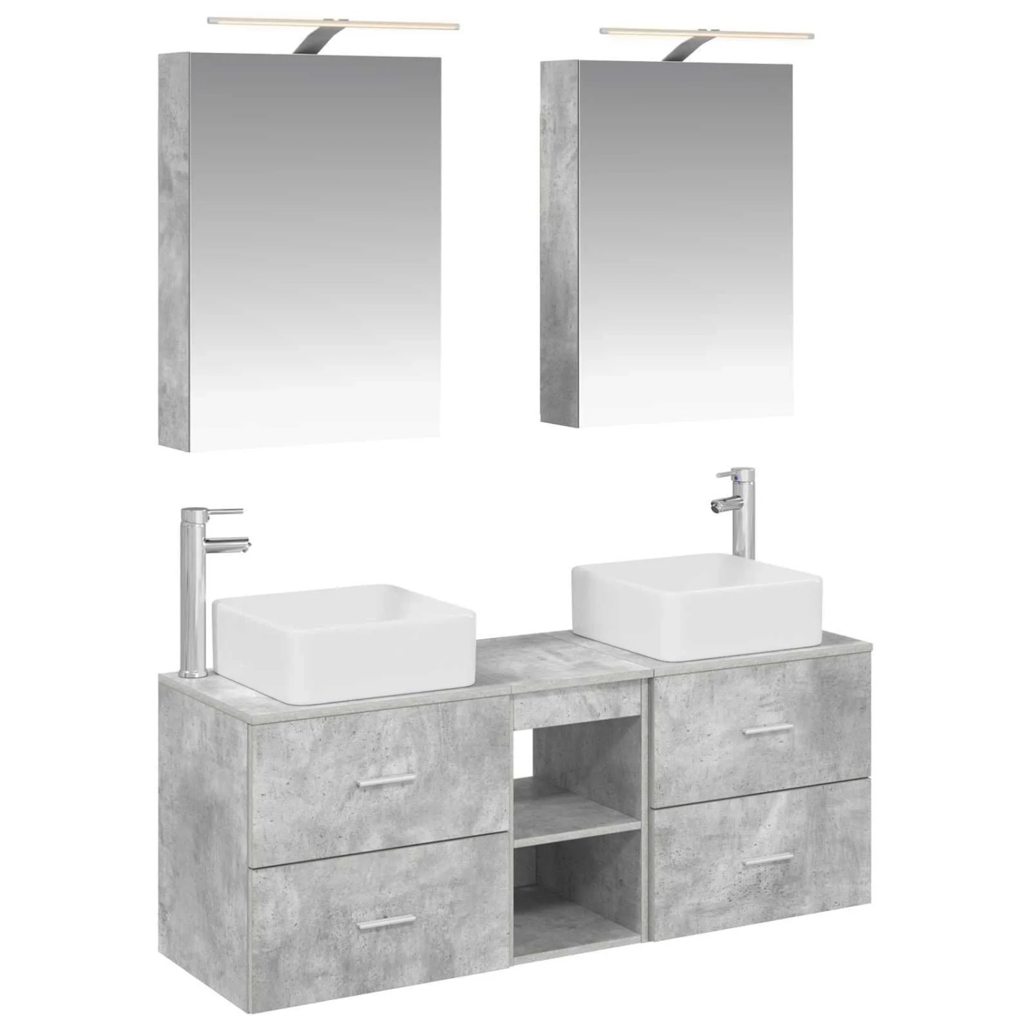 vidaXL Badezimmermöbel-Set 5-Tlg Betongrau Ingenieurholz und Glas 3406754