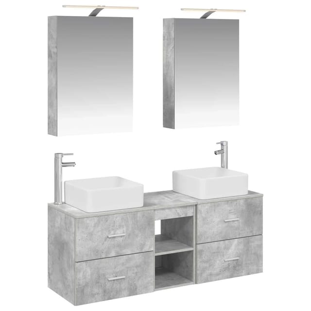 vidaXL Badezimmermöbel-Set 5-Tlg Betongrau Ingenieurholz und Glas 3406754