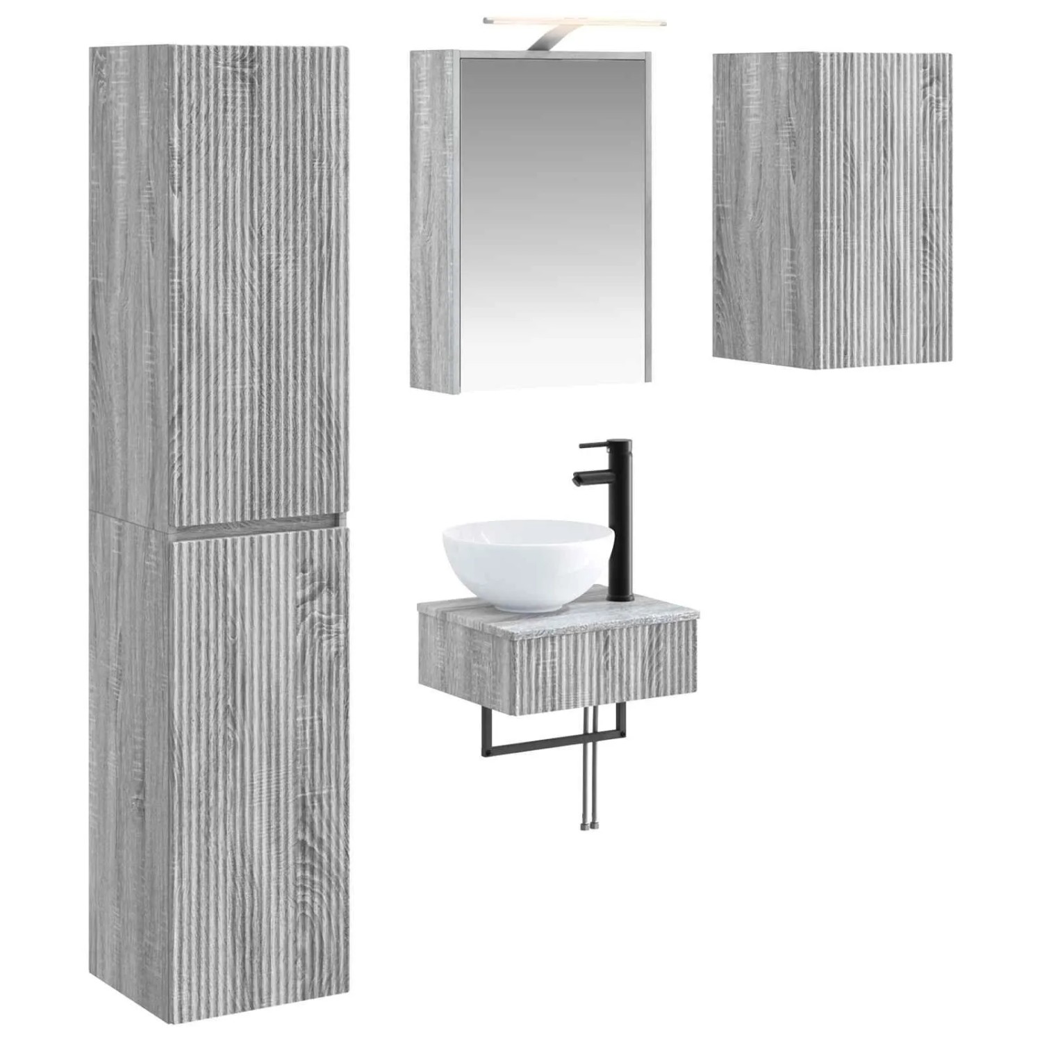 vidaXL Badezimmermöbel-Set 5-Tlg Grau Sonoma Ingenieurholz und Glas 3407252