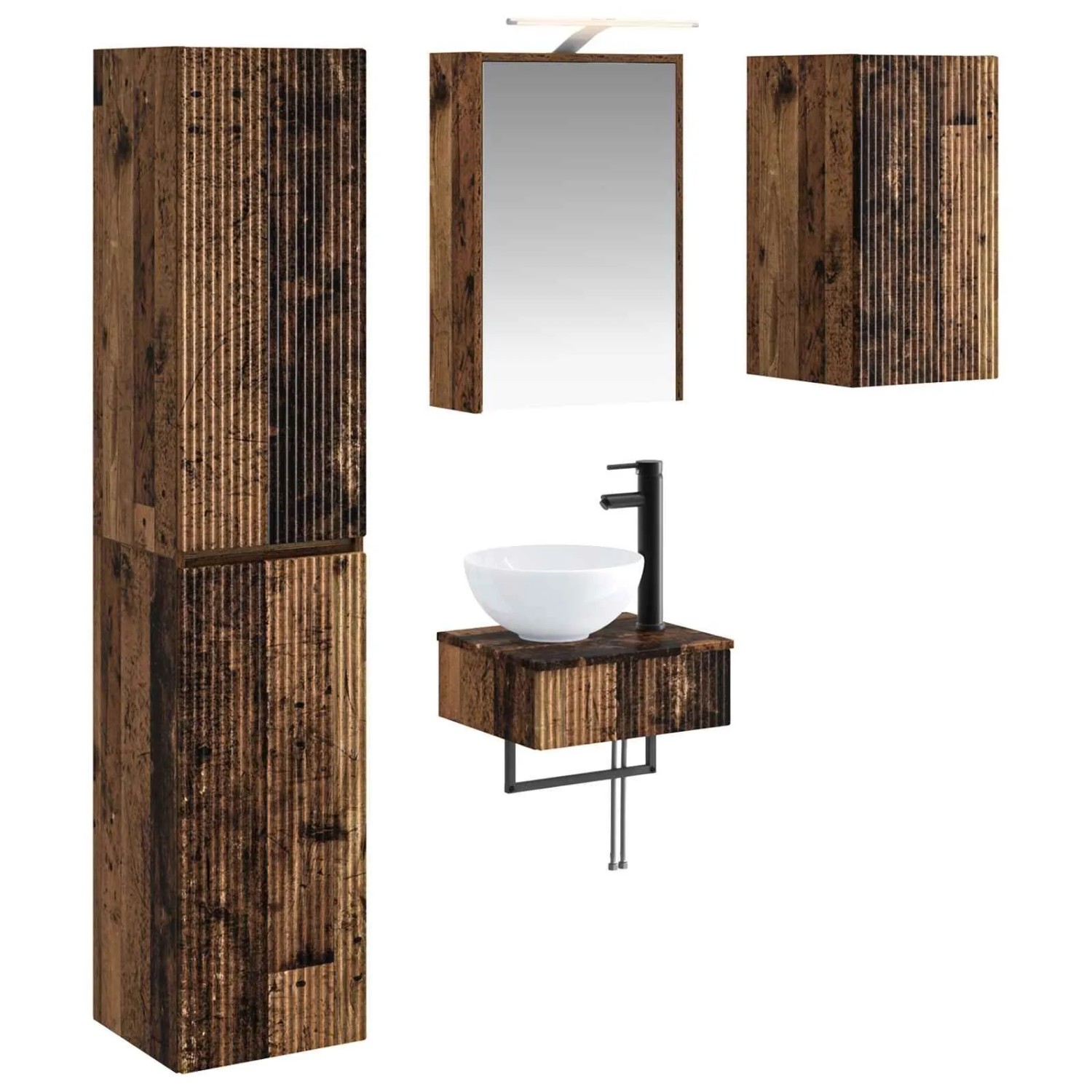 vidaXL Badezimmermöbel-Set 5-Tlg Altholz Ingenieurholz und Glas 3407253