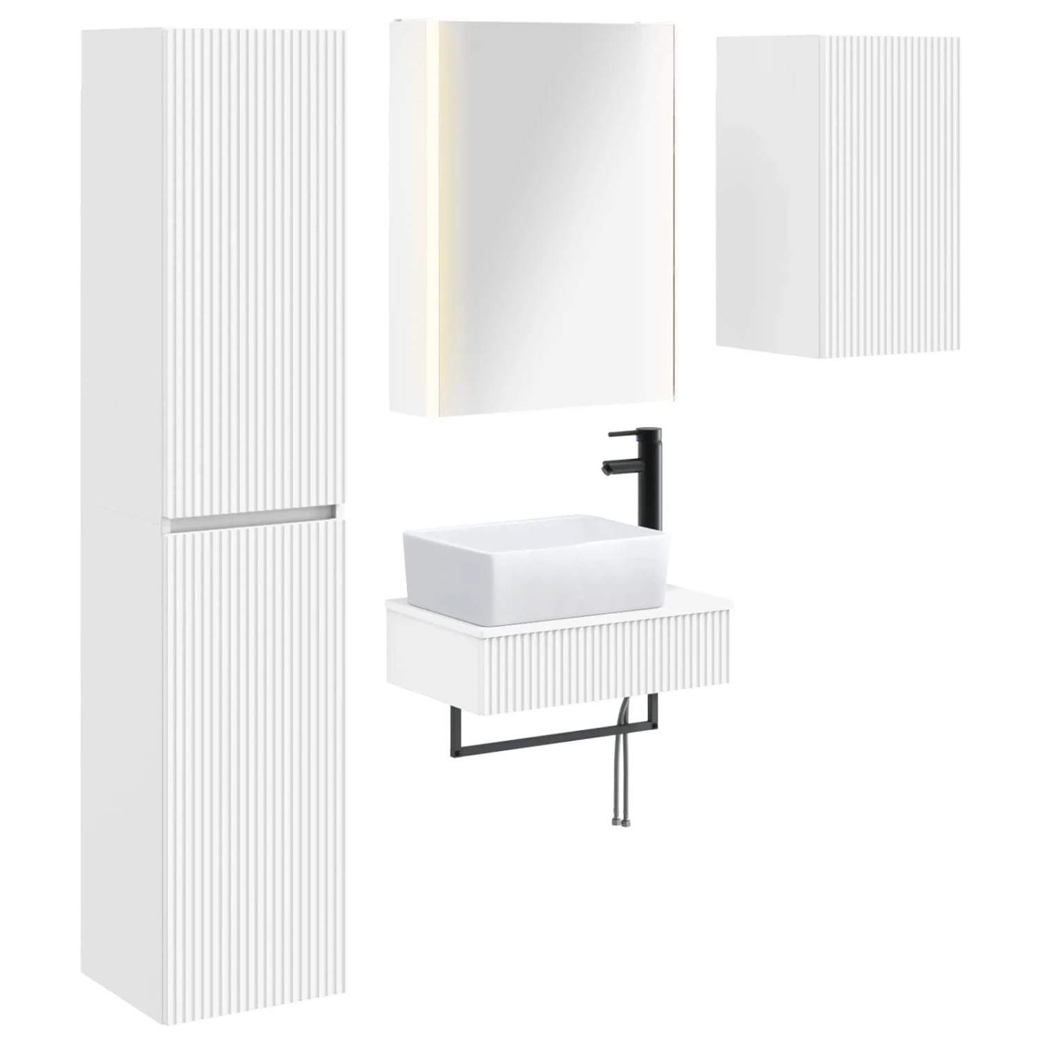 vidaXL Badezimmermöbel-Set 5-Tlg Weiß Ingenieurholz und Glas 3407279