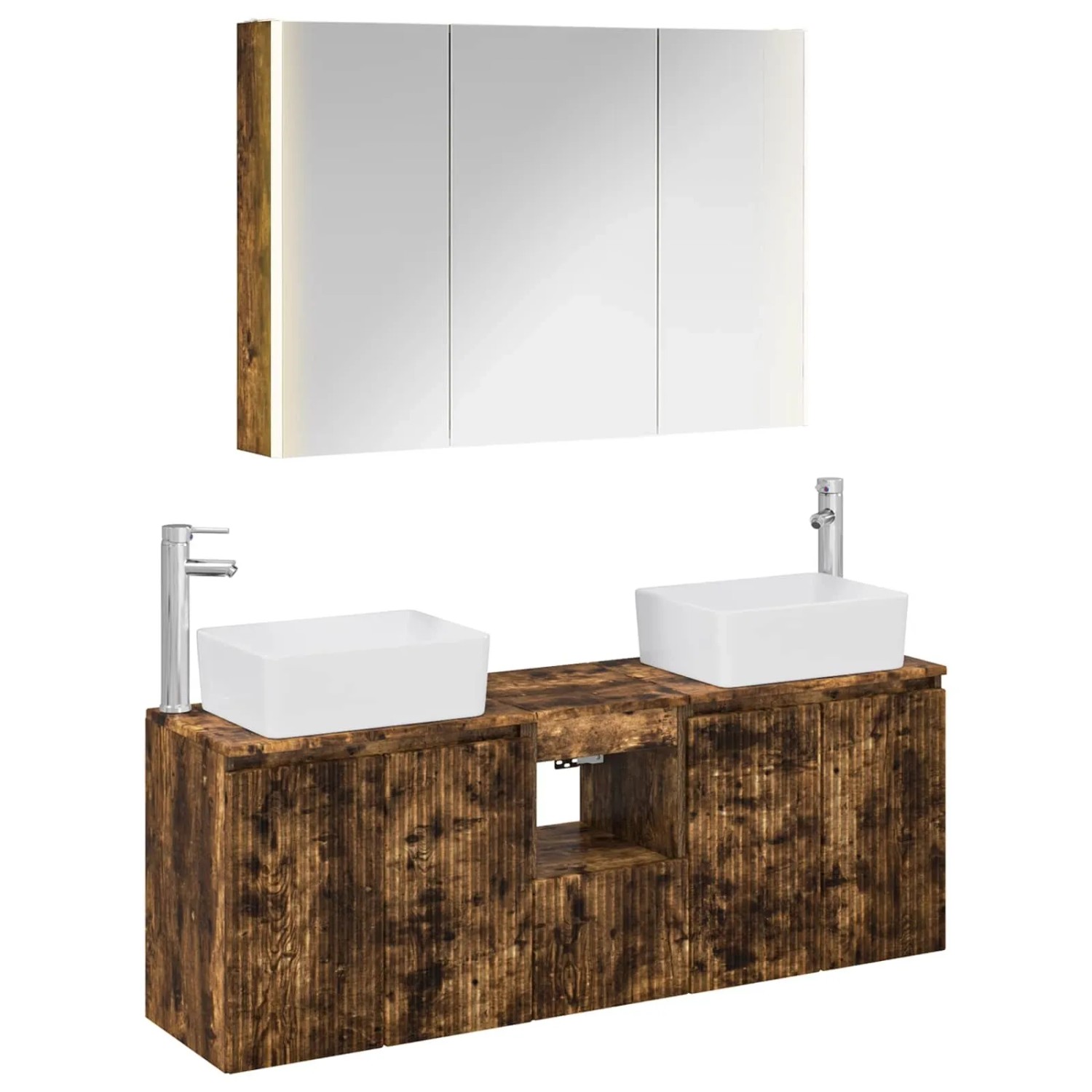 vidaXL Badezimmerschrank-Set 4-Tlg Geräucherte Eiche Holzwerkstoff 3406427