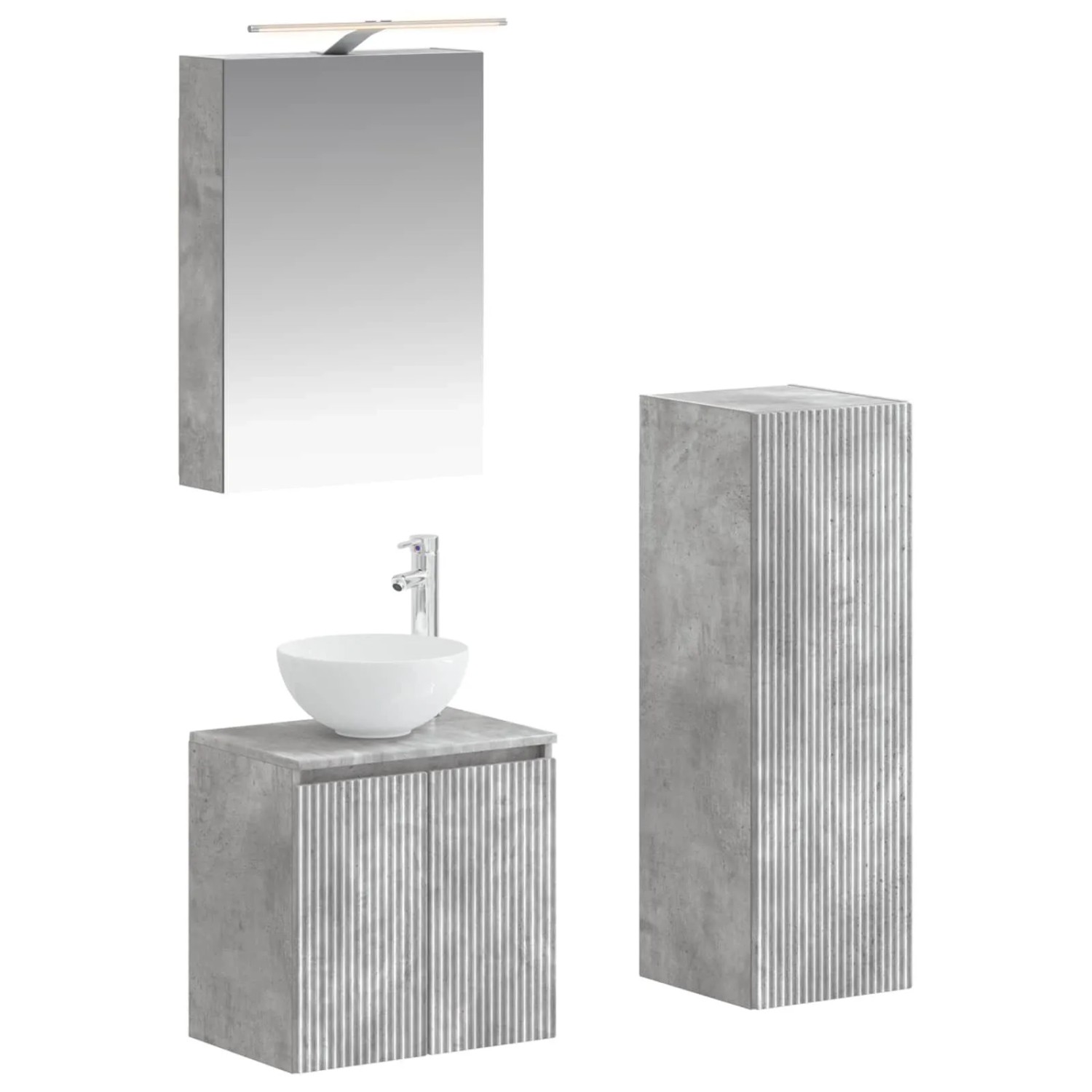 vidaXL Badezimmermöbel-Set 4-Tlg Betongrau Ingenieurholz und Glas 3407410