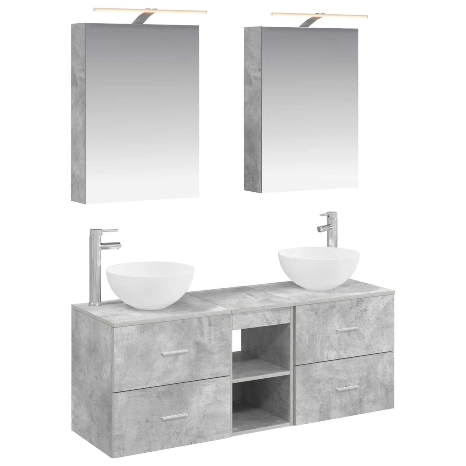 vidaXL Badezimmermöbel-Set 5-Tlg Betongrau Ingenieurholz und Glas 3406714