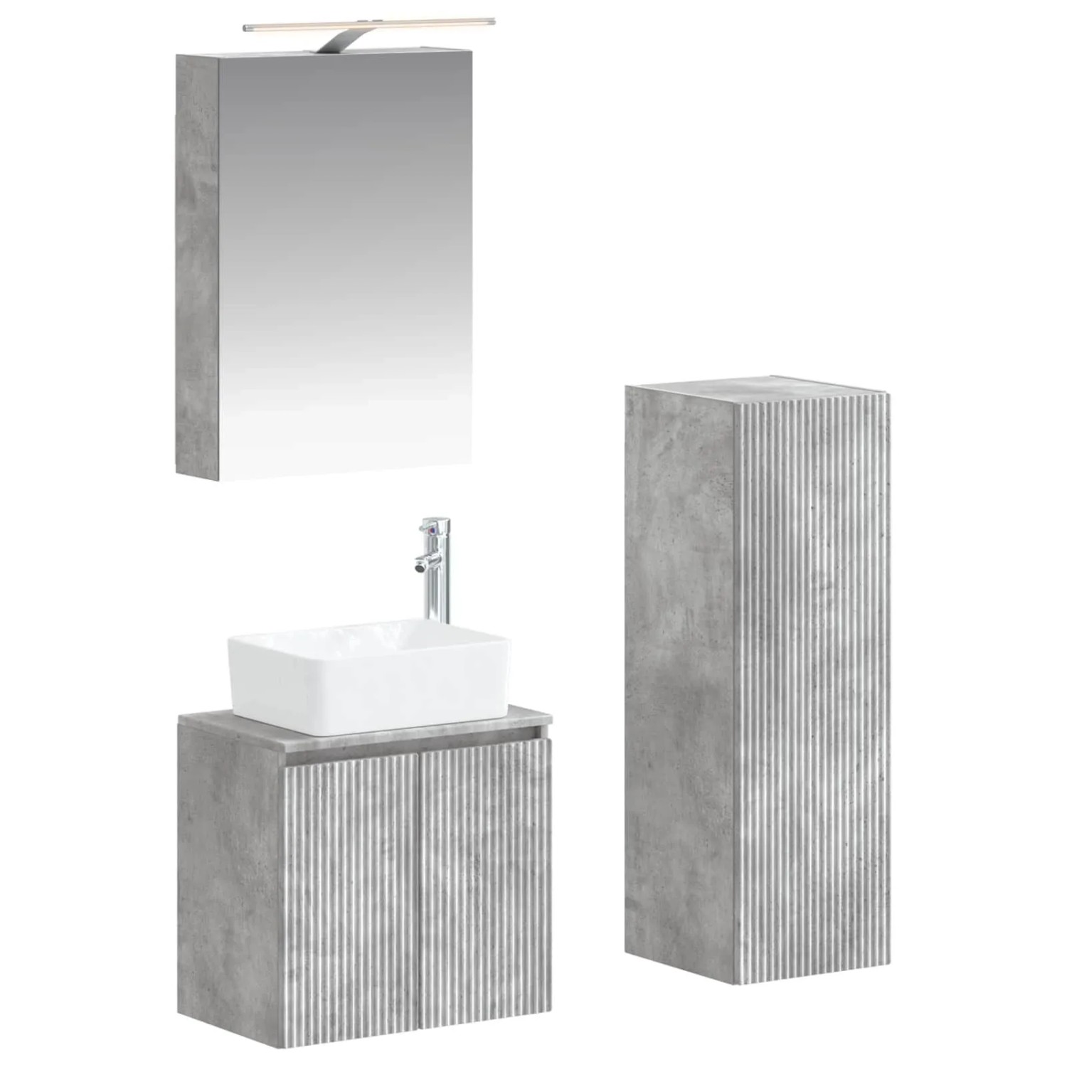 vidaXL Badezimmermöbel-Set 4-Tlg Betongrau Ingenieurholz und Glas 3407434