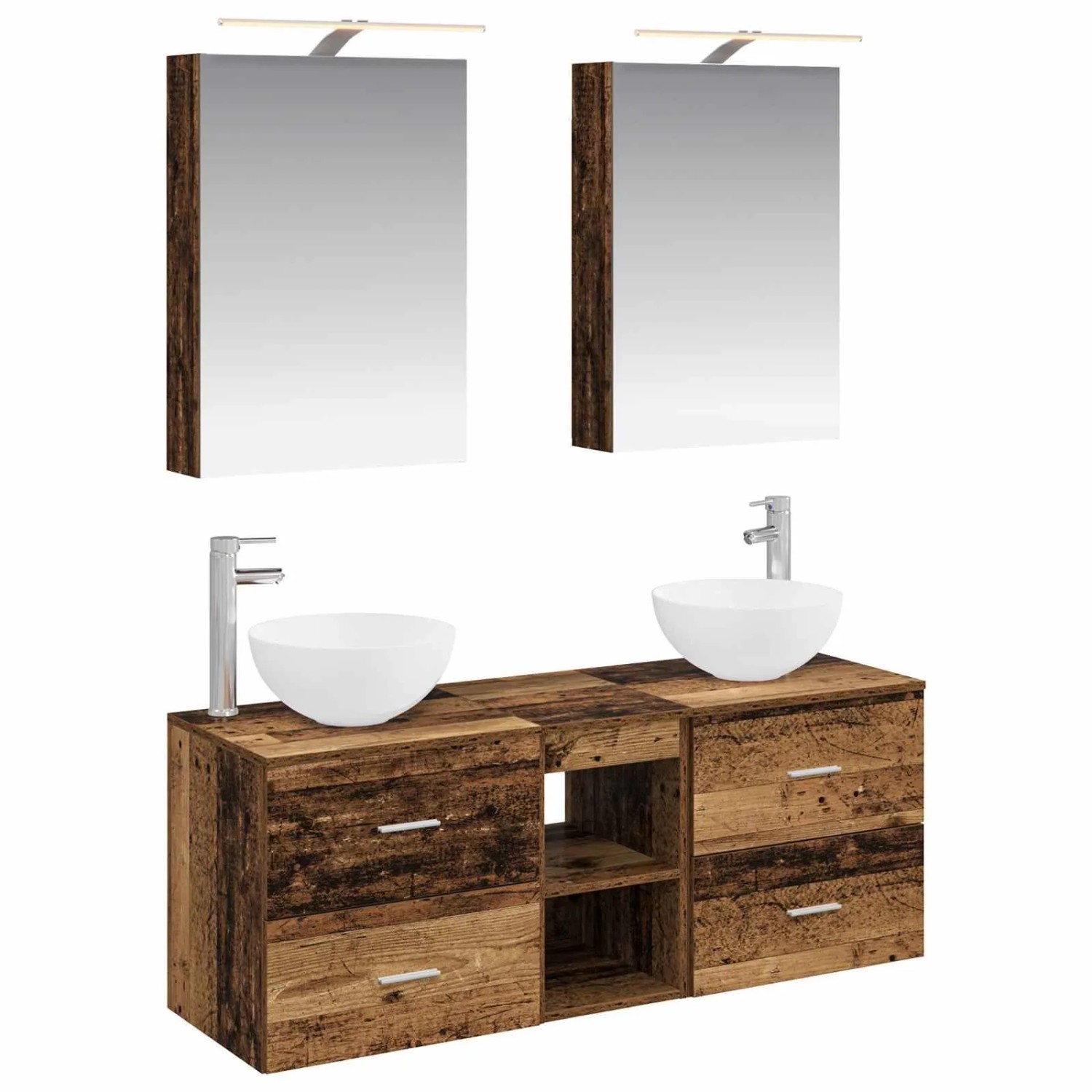 vidaXL Badezimmermöbel-Set 5-Tlg Altholz Ingenieurholz und Glas 3406717