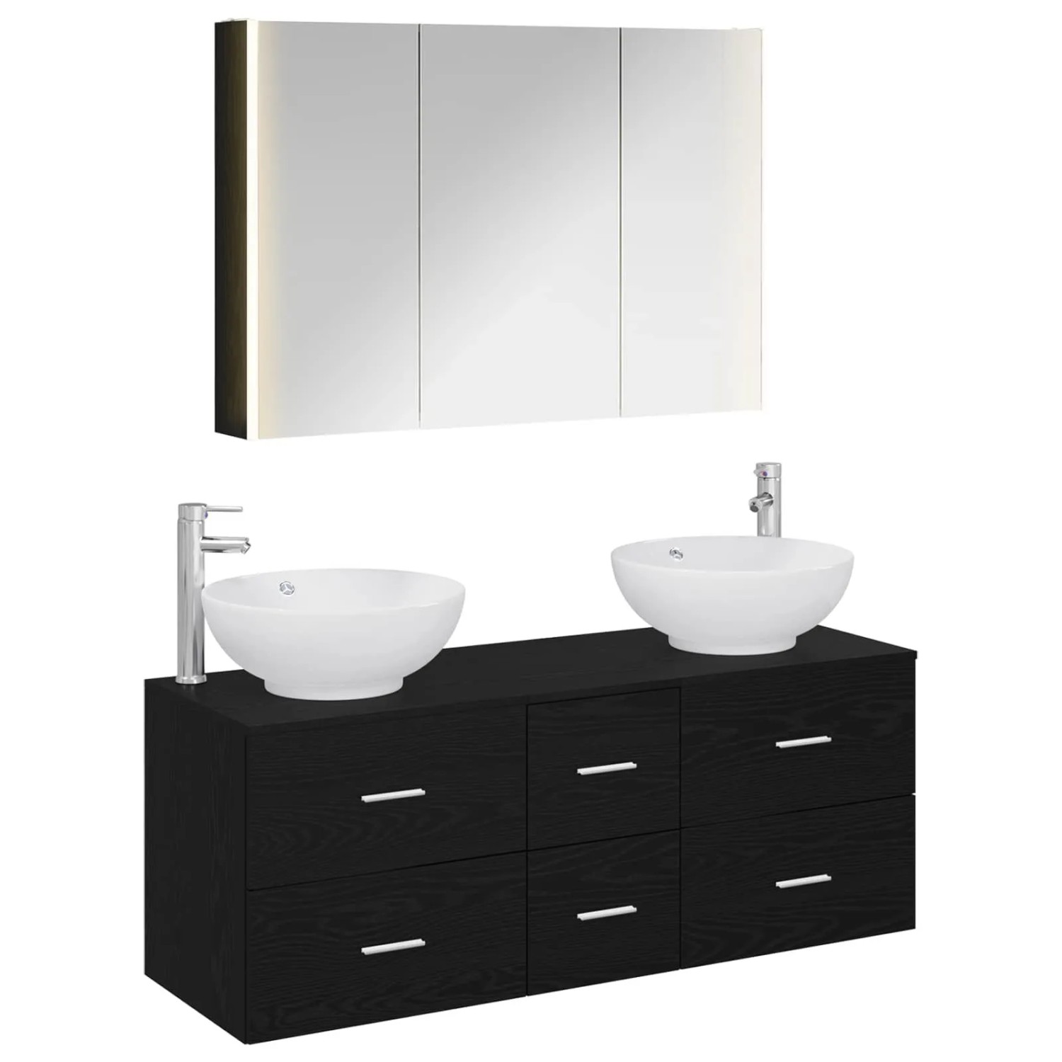 vidaXL Badezimmermöbel-Set 4-Tlg Schwarze Eiche Ingenieurholz und Glas 3406984