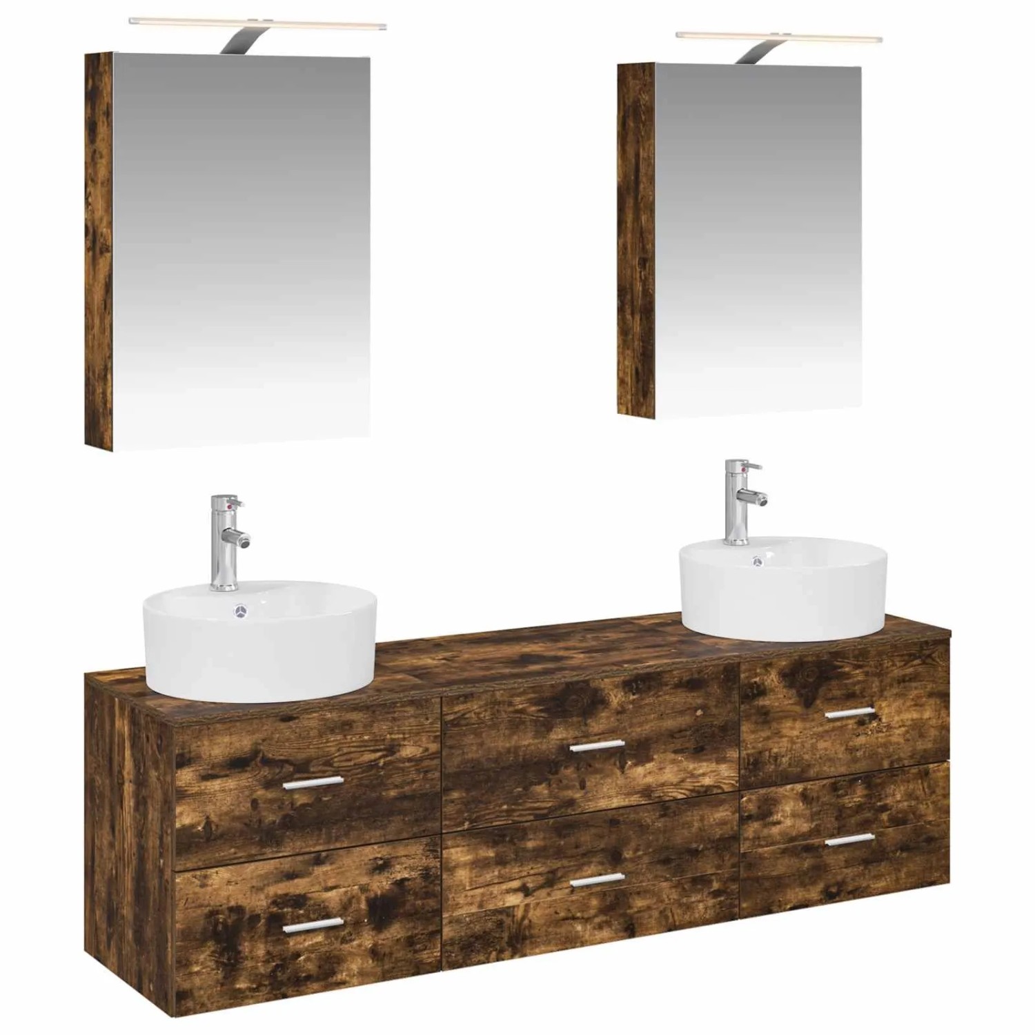 vidaXL Badezimmermöbel-Set 5-Tlg Geräucherte Eiche 3406875