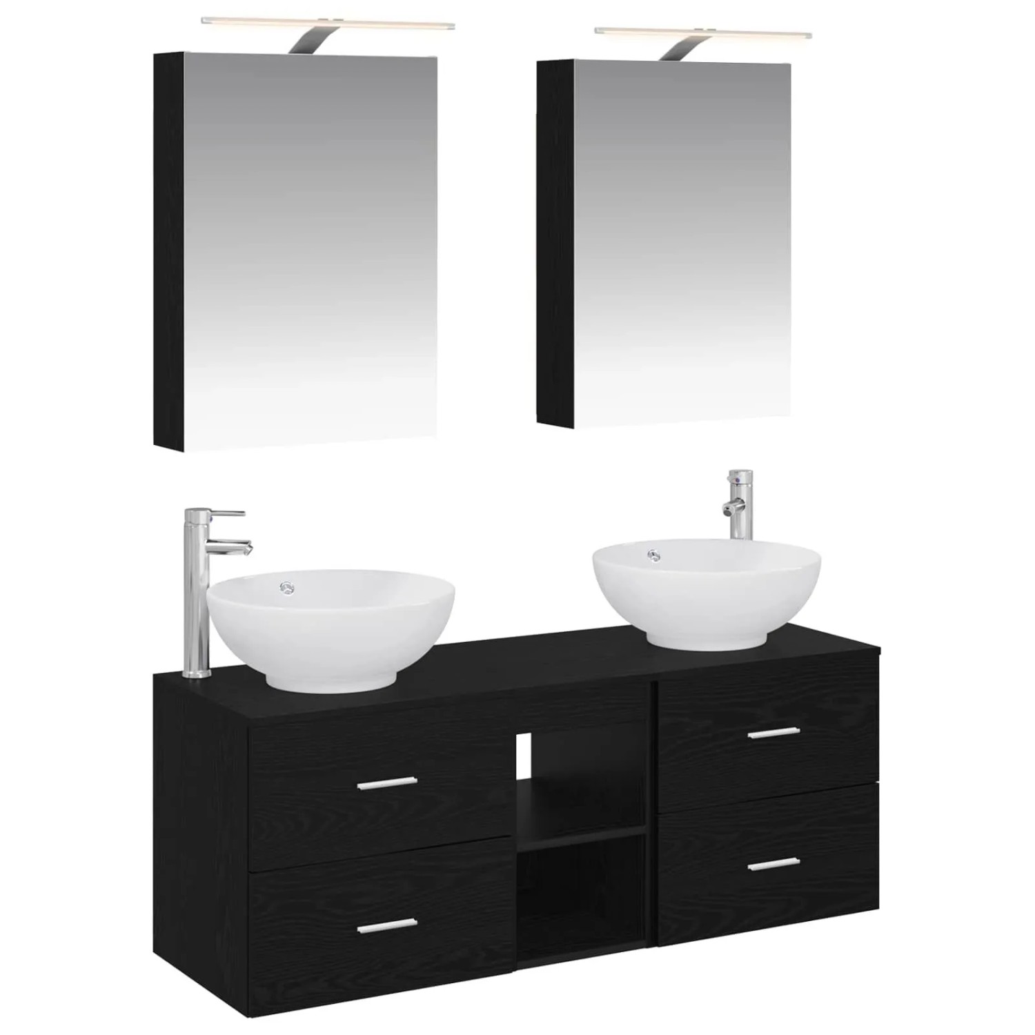 vidaXL Badezimmermöbel-Set 5-Tlg Schwarze Eiche Ingenieurholz und Glas 3406952