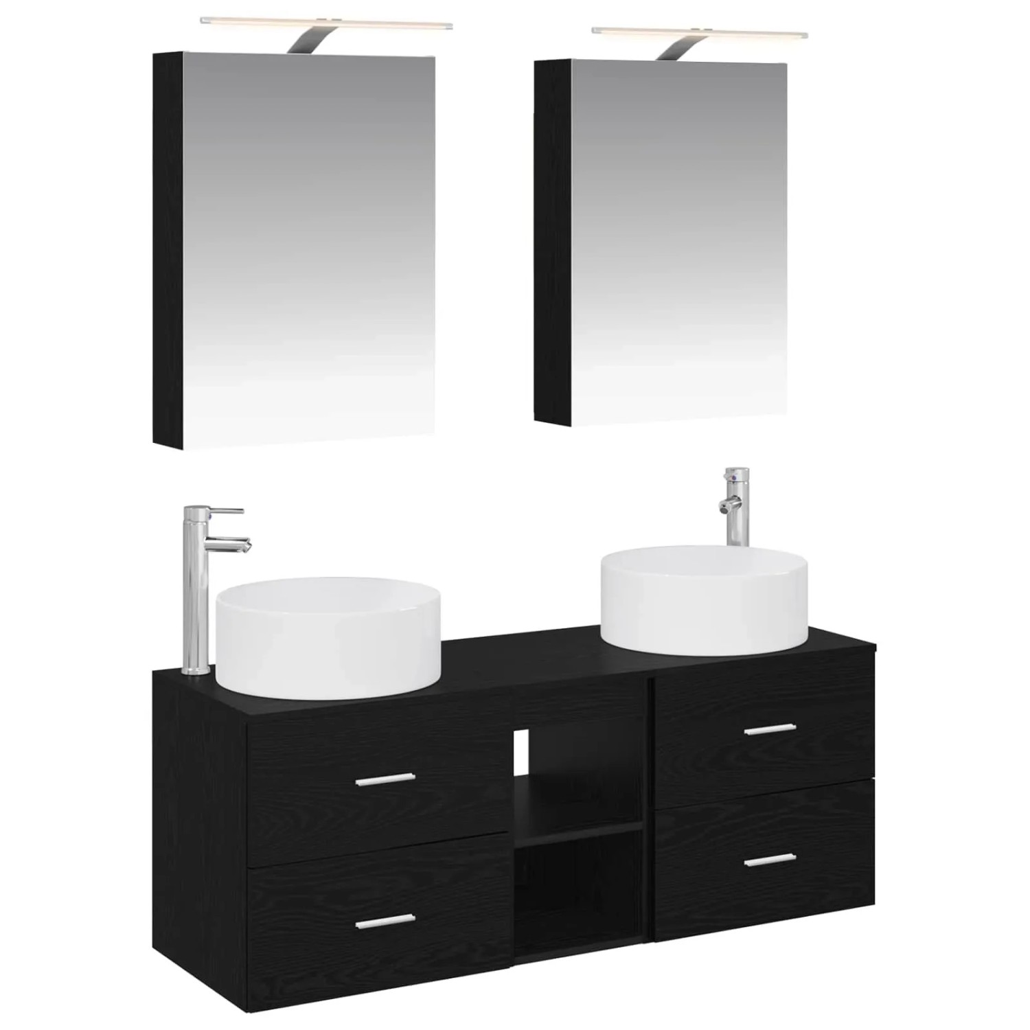 vidaXL Badezimmermöbel-Set 5-Tlg Schwarze Eiche Ingenieurholz und Glas 3407072