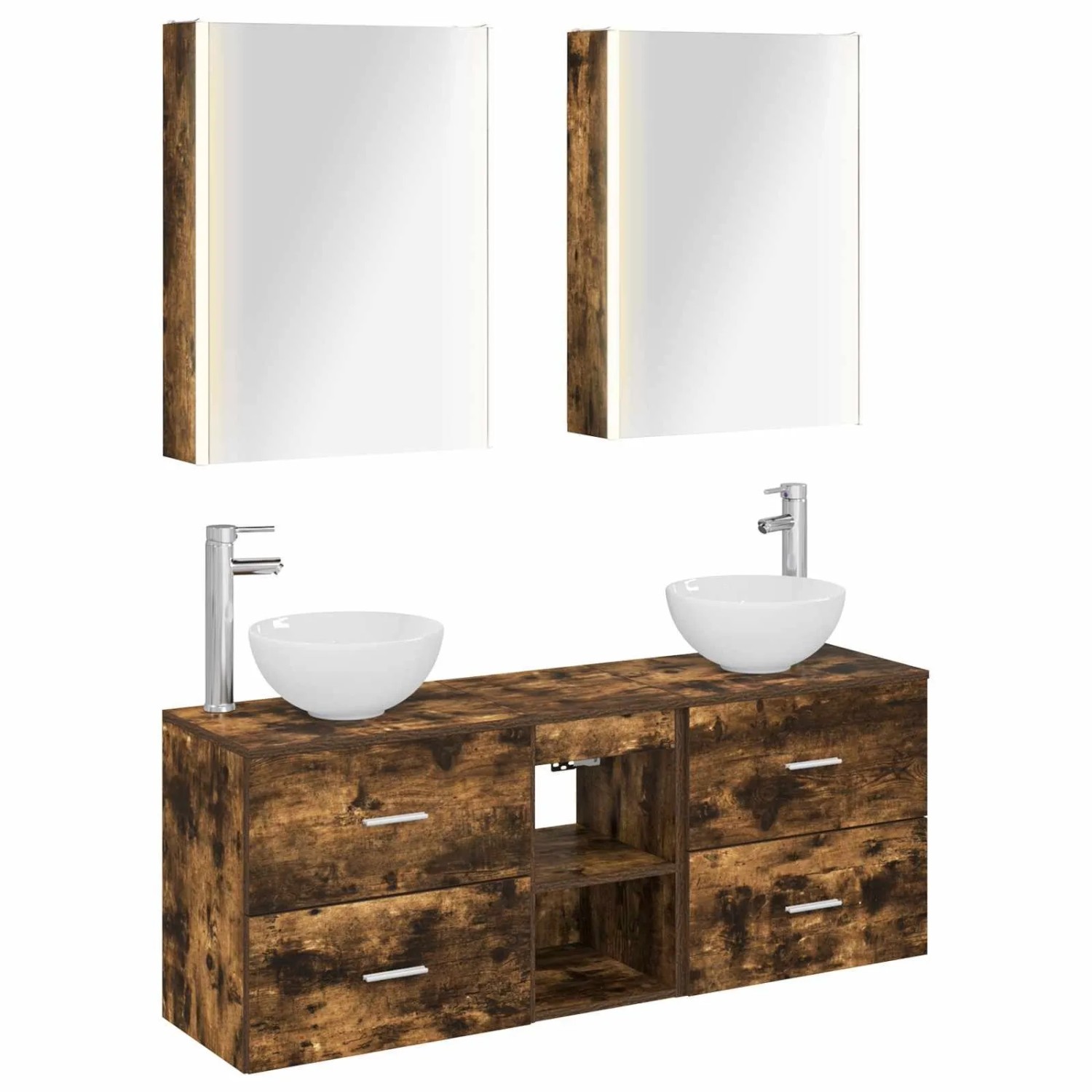 vidaXL Badezimmerschrank-Set 5-Tlg Geräucherte Eiche 53 x 15,5 x 70 cm 3406691