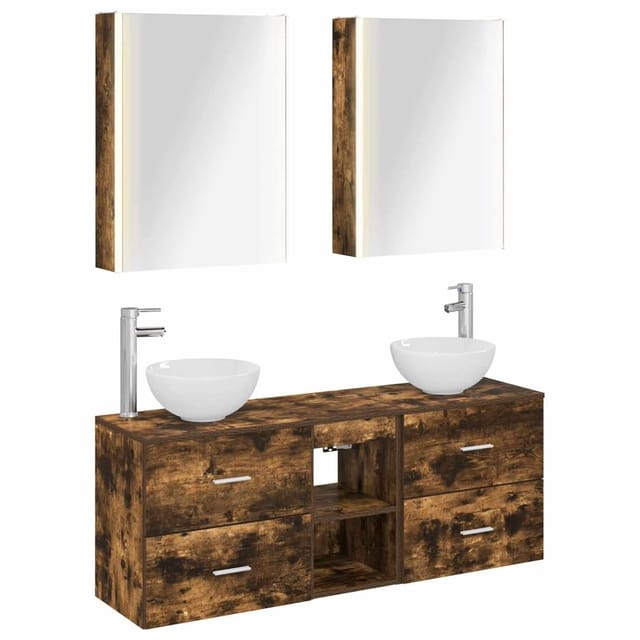 vidaXL Badezimmerschrank-Set 5-Tlg Geräucherte Eiche 53 x 15,5 x 70 cm 3406691