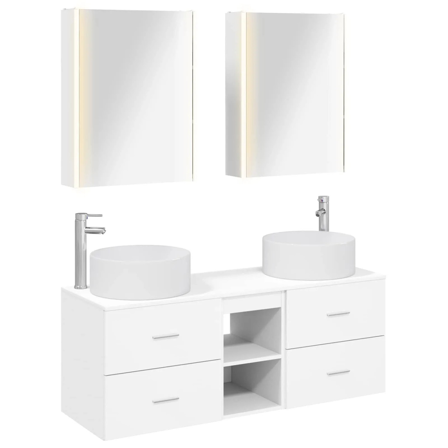 vidaXL Badezimmermöbel-Set 5-Tlg Weiß Ingenieurholz und Glas 3407087