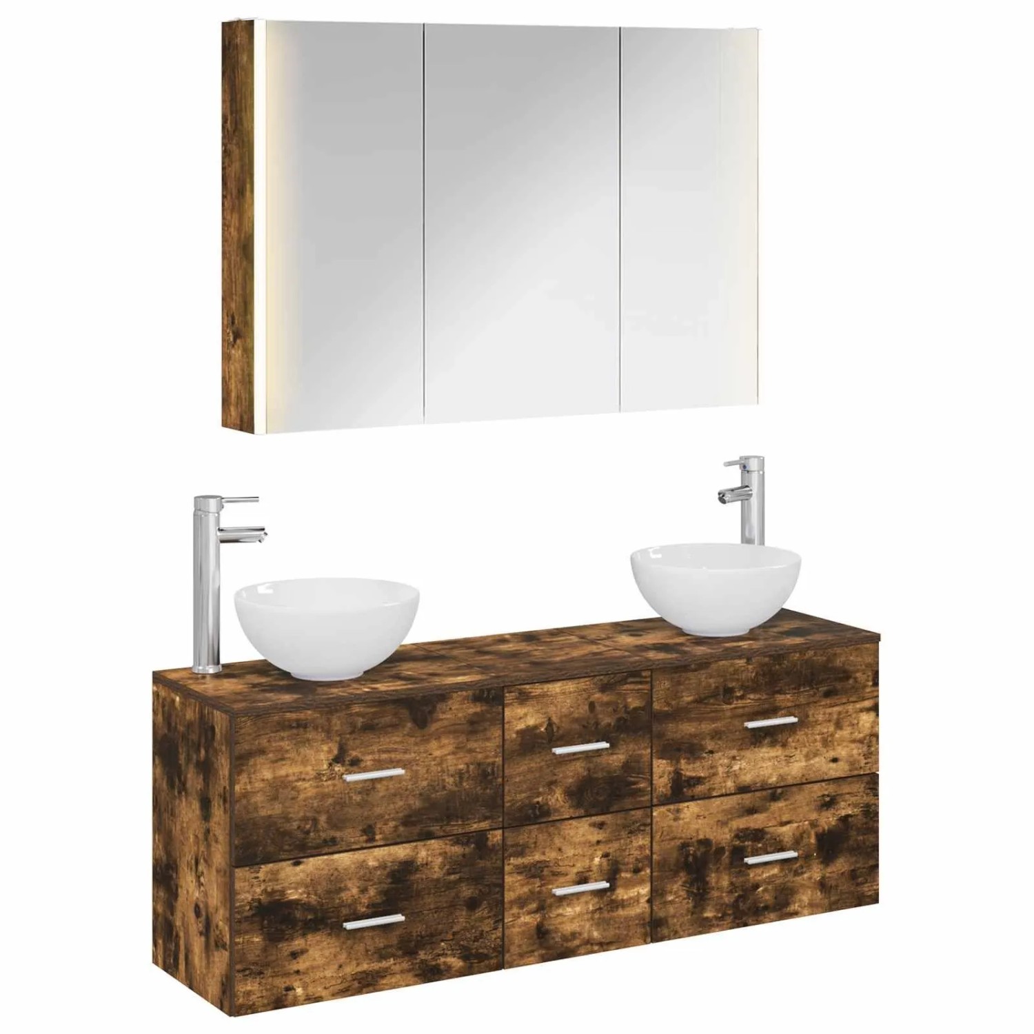 vidaXL Badezimmermöbel-Set 4-Tlg Geräucherte Eiche 3406707