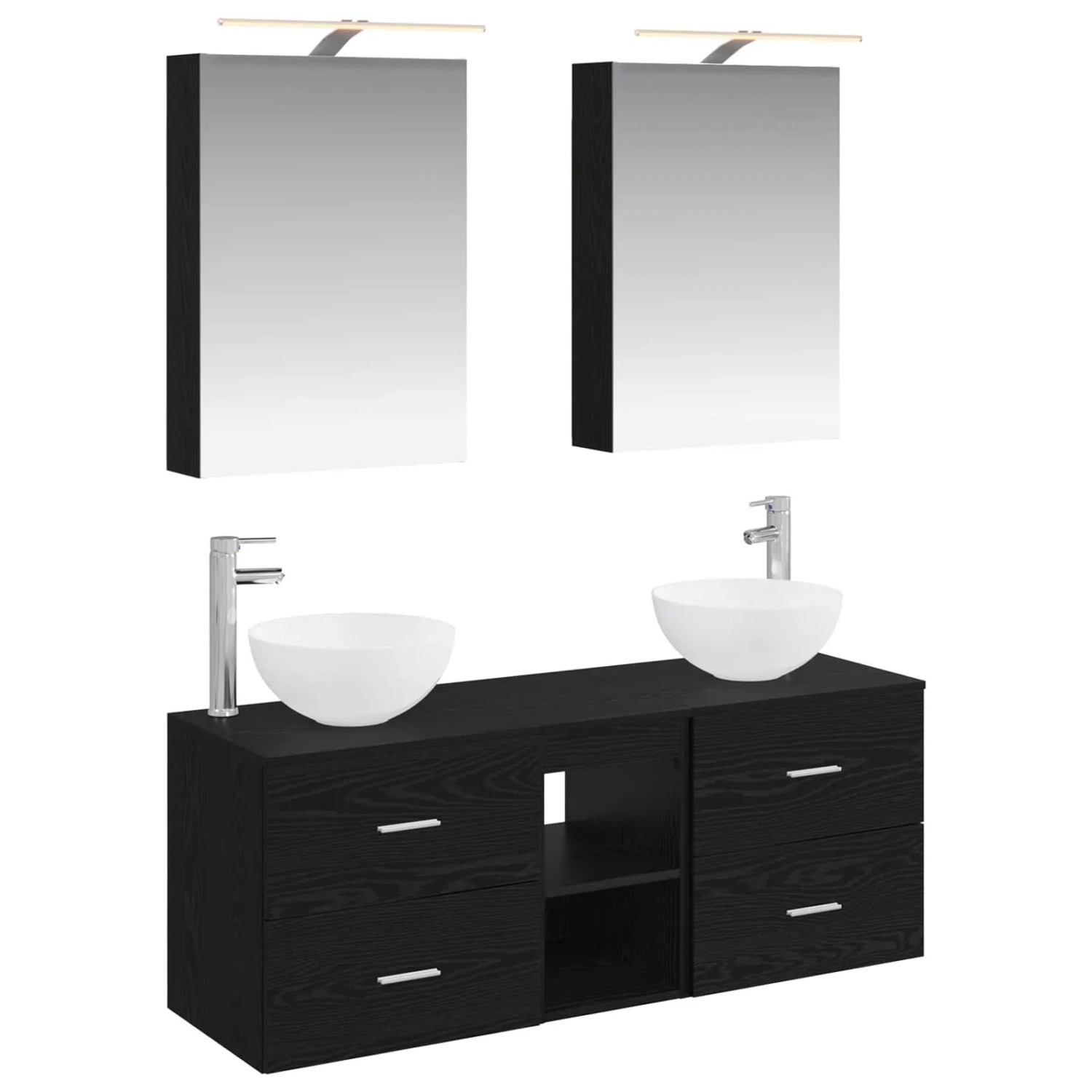 vidaXL Badezimmermöbel-Set 5-Tlg Schwarze Eiche Ingenieurholz und Glas 3406712