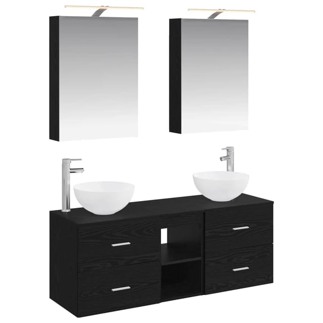 vidaXL Badezimmermöbel-Set 5-Tlg Schwarze Eiche Ingenieurholz und Glas 3406712