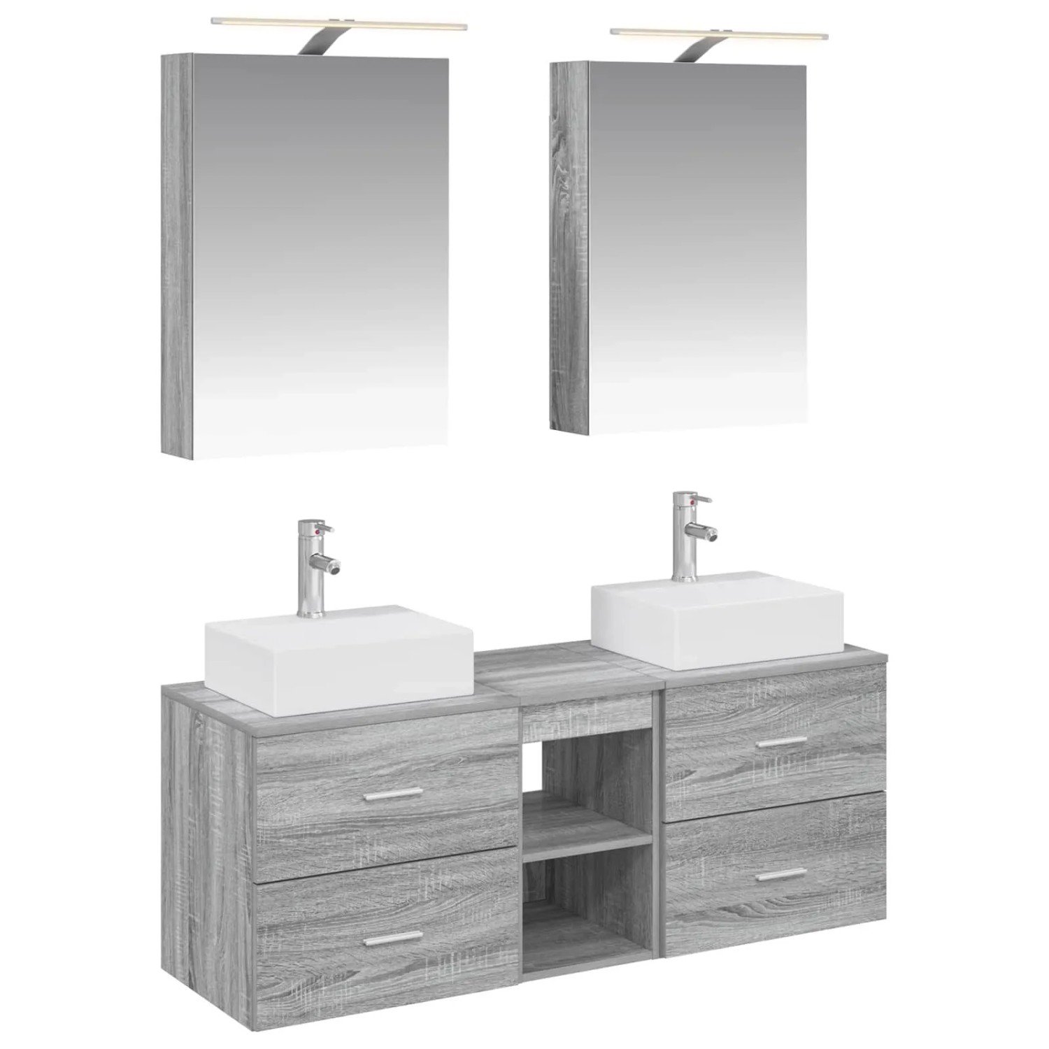 vidaXL Badezimmermöbel-Set 5-Tlg Grau Sonoma Ingenieurholz und Glas 3406796