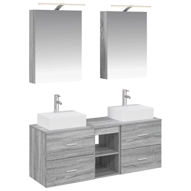 vidaXL Badezimmermöbel-Set 5-Tlg Grau Sonoma Ingenieurholz und Glas 3406796