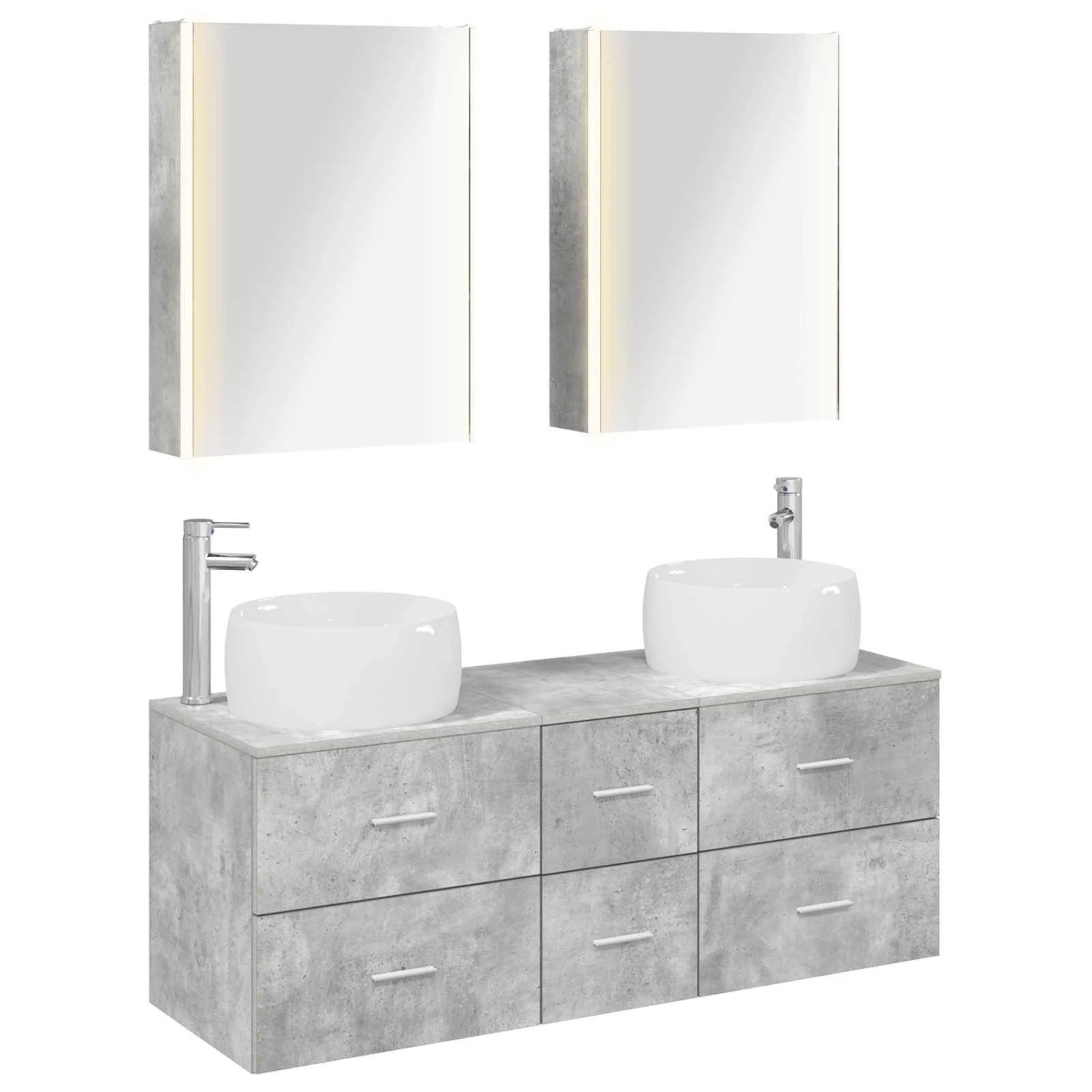 vidaXL Badezimmermöbel-Set 5-Tlg Betongrau Ingenieurholz und Glas 3407050