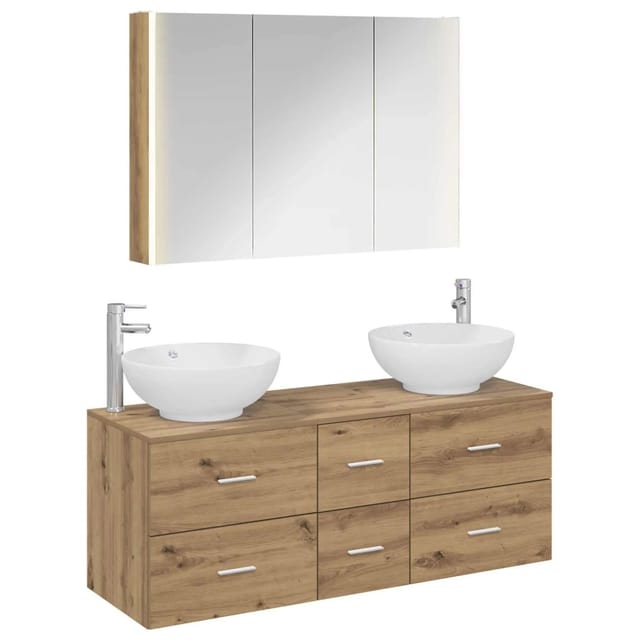 vidaXL Badezimmermöbel-Set 4-Tlg Artisan-Eiche Ingenieurholz und Glas 3406990