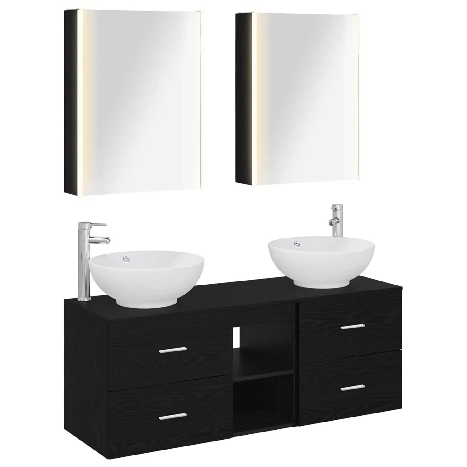 vidaXL Badezimmermöbel-Set 5-Tlg Schwarze Eiche Ingenieurholz und Glas 3406968