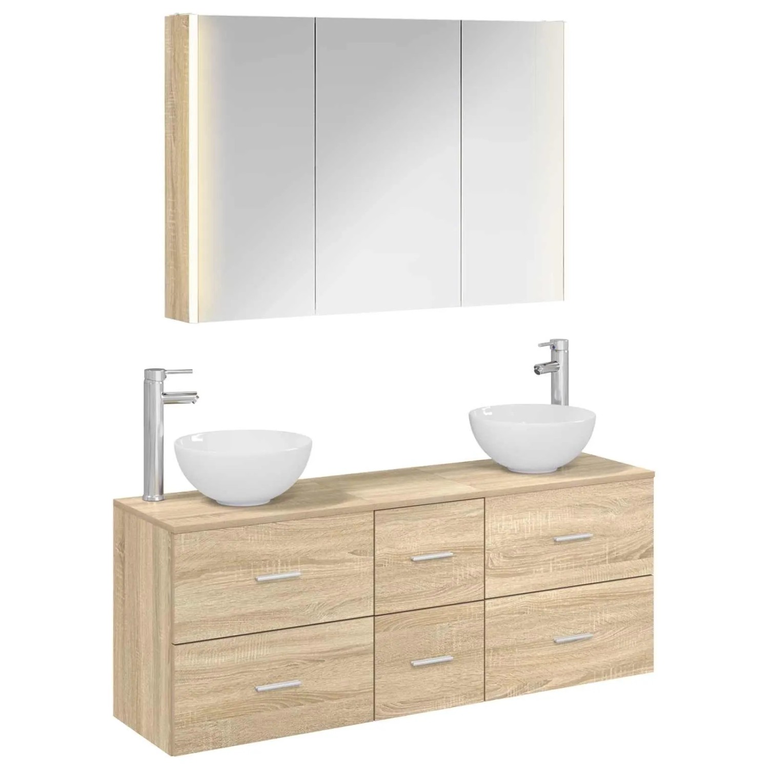vidaXL Badezimmermöbel-Set 4-Tlg Sonoma-Eiche Ingenieurholz und Glas 3406705