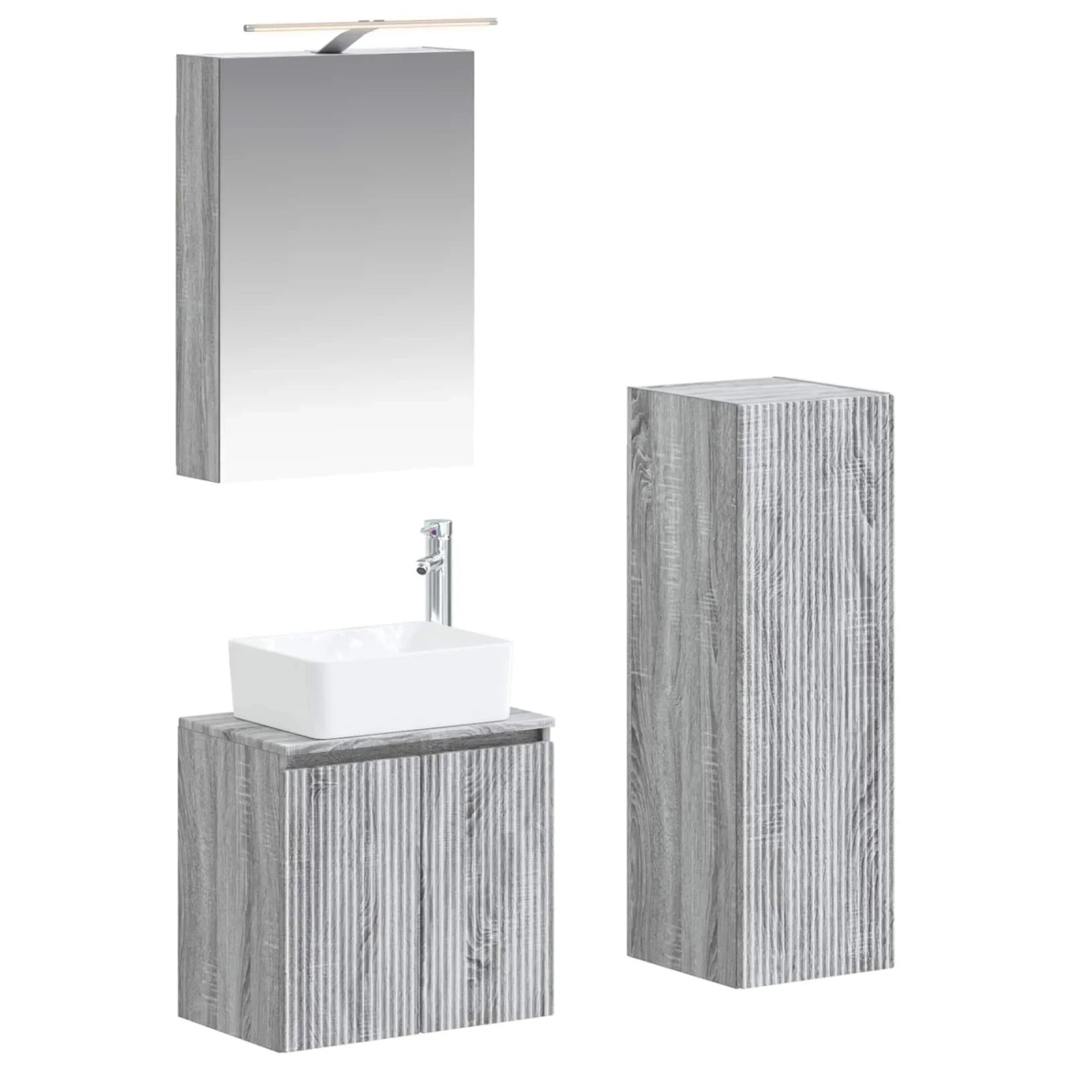 vidaXL Badezimmermöbel-Set 4-Tlg Grau Sonoma Ingenieurholz und Glas 3407436