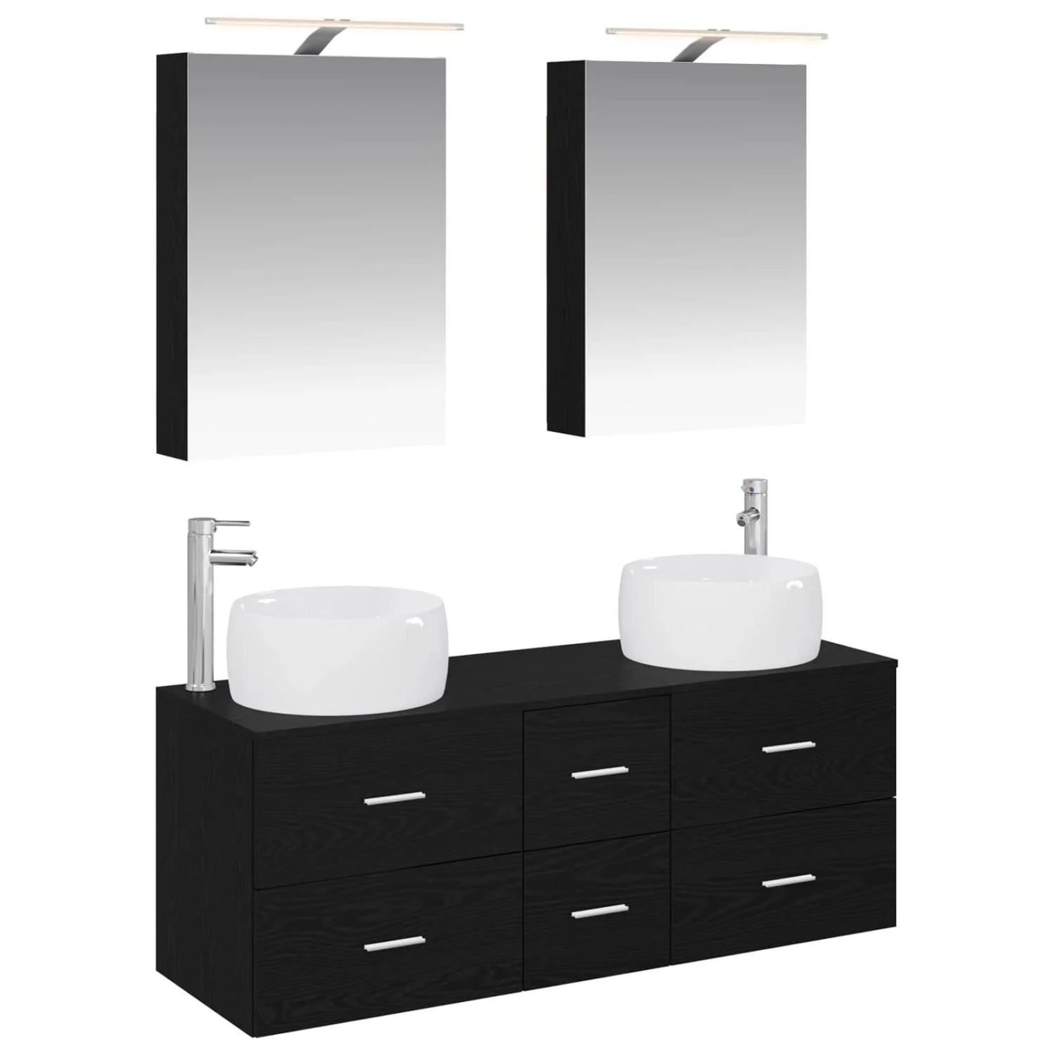 vidaXL Badezimmermöbel-Set 5-Tlg Schwarze Eiche Ingenieurholz und Glas 3407032