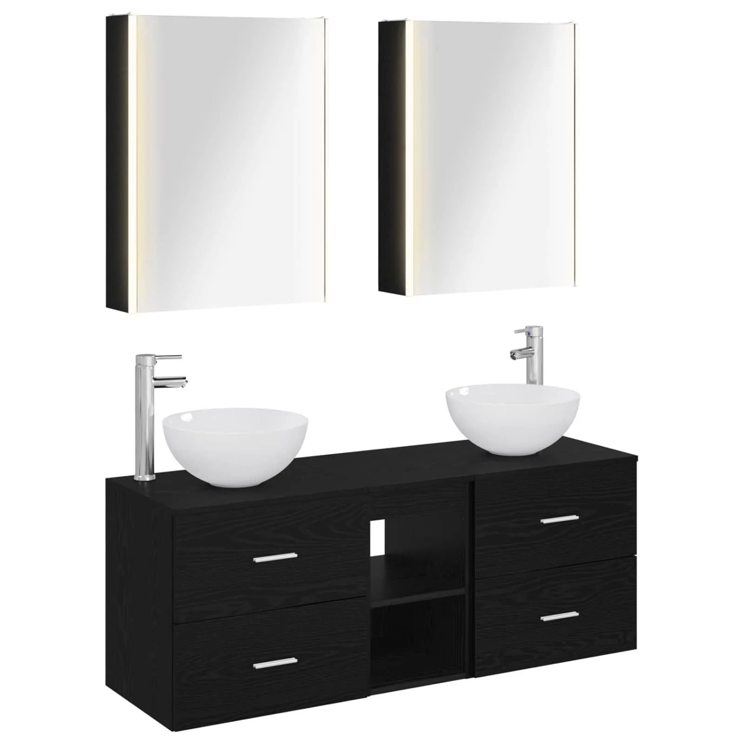 vidaXL Badezimmermöbel-Set 5-Tlg Schwarze Eiche Ingenieurholz und Glas 3406728