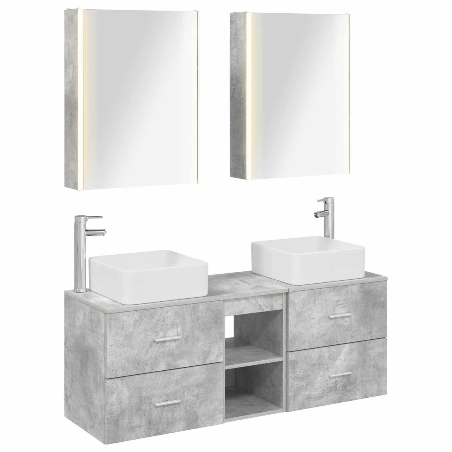 vidaXL Badezimmermöbel-Set 5-Tlg Betongrau Ingenieurholz und Glas 3406770