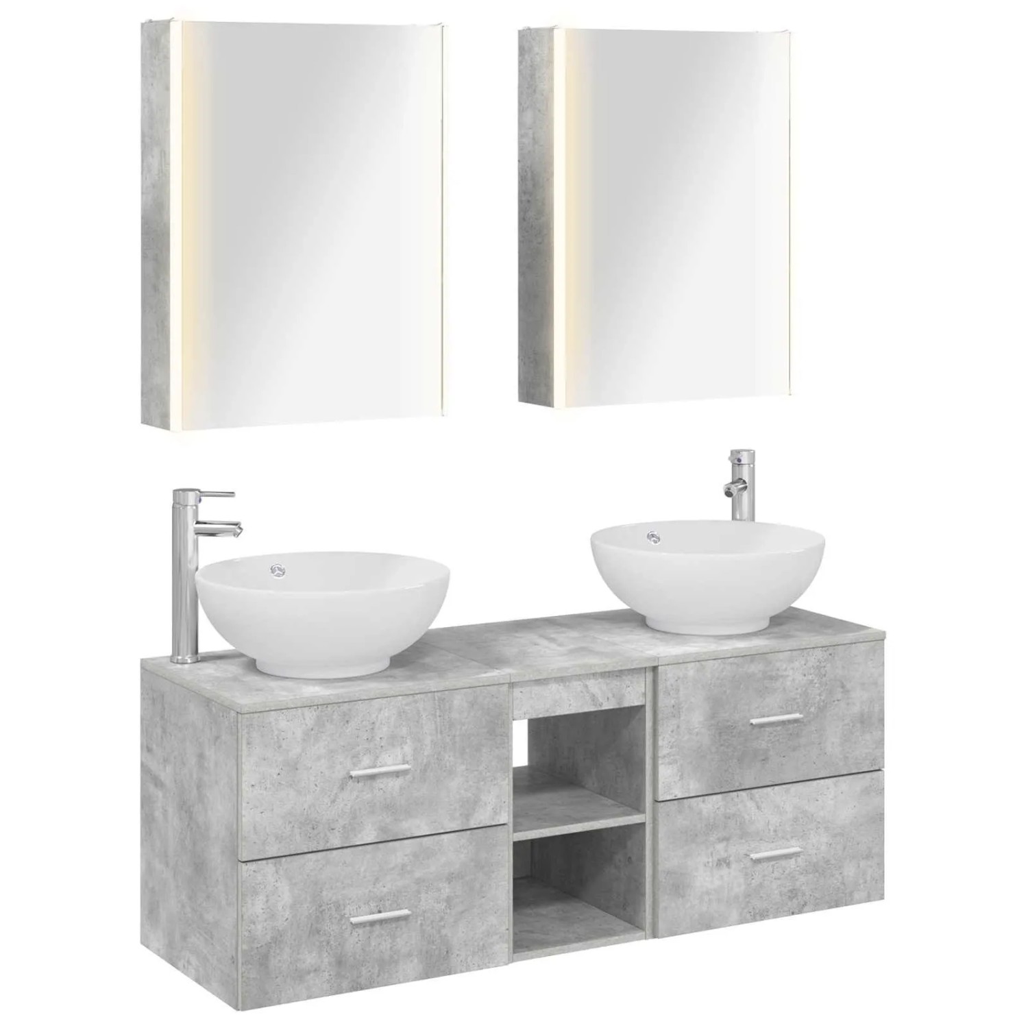 vidaXL Badezimmermöbel-Set 5-Tlg Betongrau Ingenieurholz und Glas 3406970