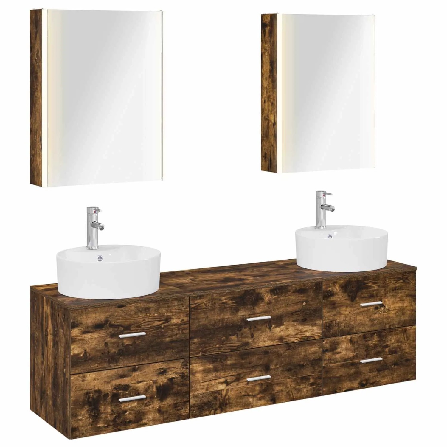 vidaXL Badezimmermöbel-Set 5-Tlg Geräucherte Eiche 3406891