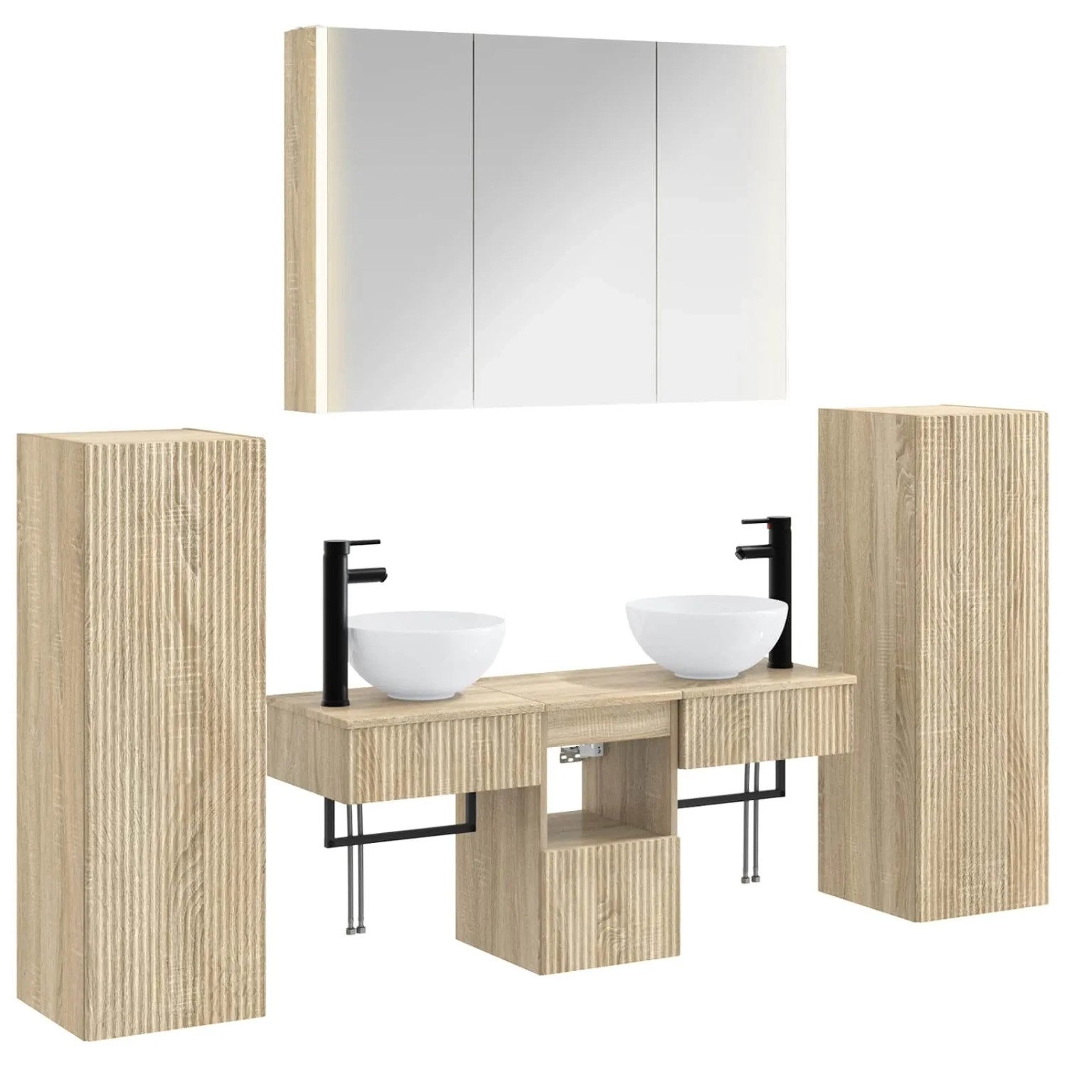 vidaXL Badezimmermöbel-Set 6-Tlg Sonoma-Eiche Ingenieurholz und Glas 3407121