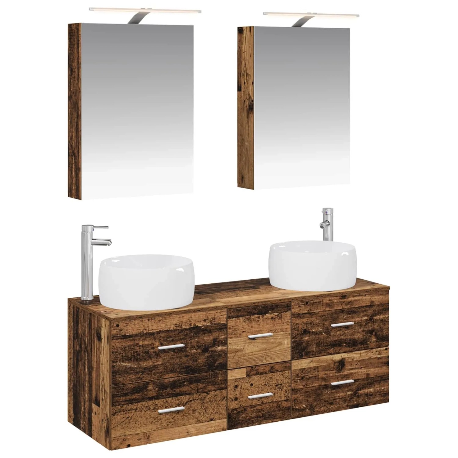 vidaXL Badezimmermöbel-Set 5-Tlg Altholz Ingenieurholz und Glas 3407037
