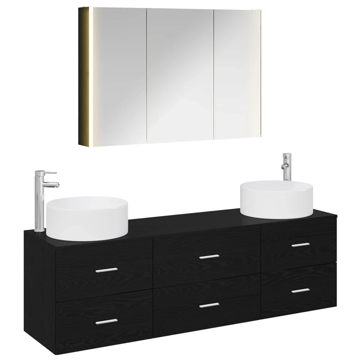 vidaXL Badezimmermöbel-Set 4-Tlg Schwarze Eiche Ingenieurholz und Glas 3407064