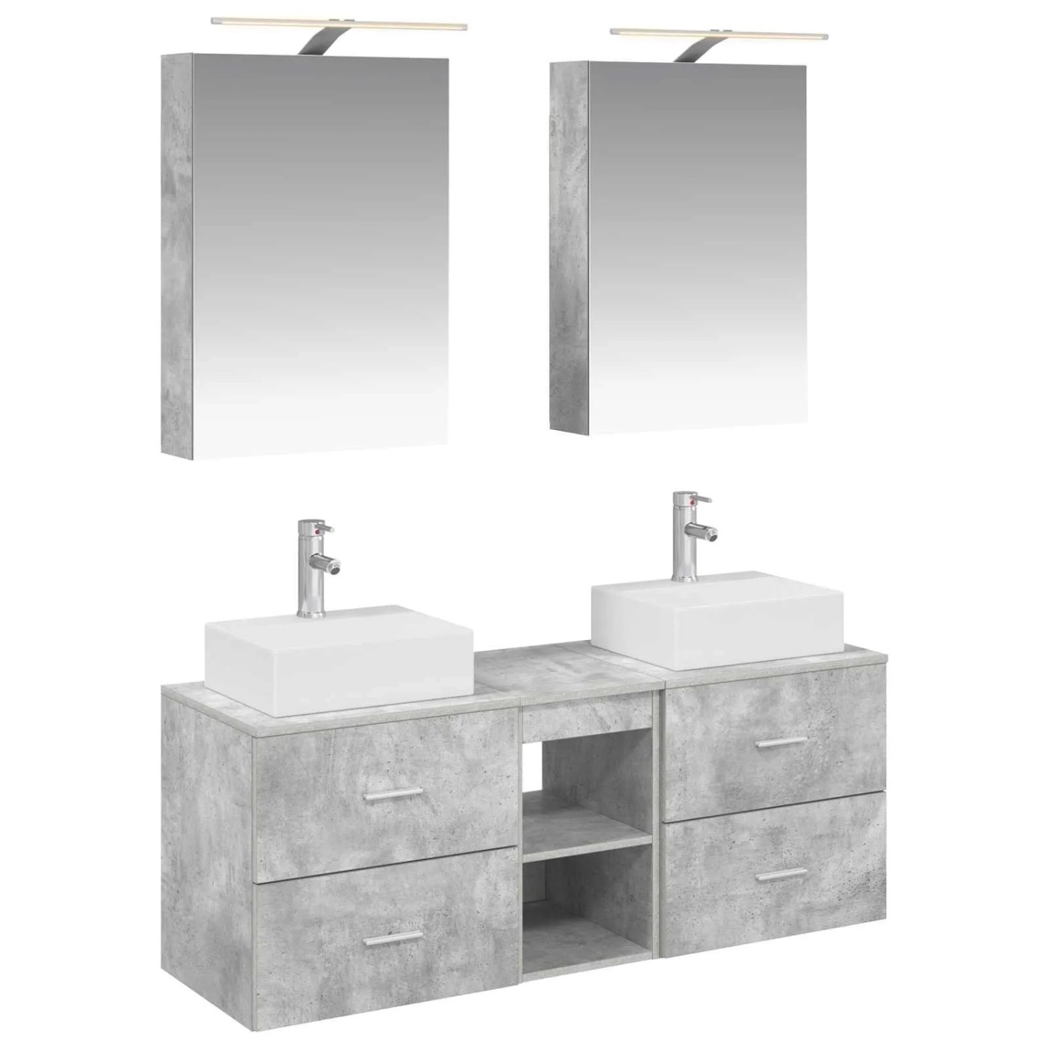vidaXL Badezimmermöbel-Set 5-Tlg Betongrau Ingenieurholz und Glas 3406794
