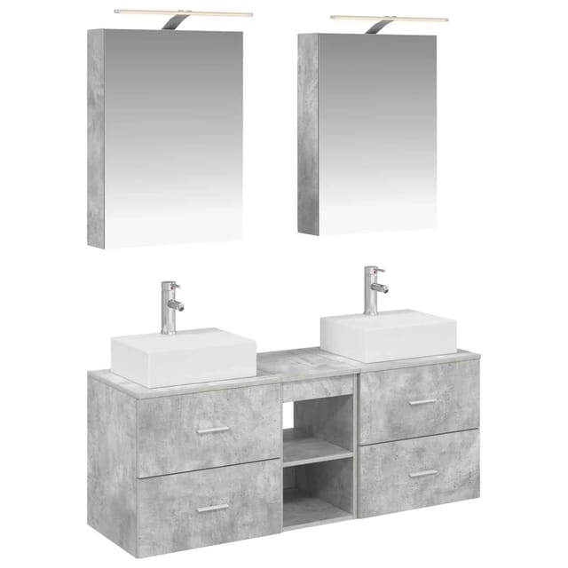 vidaXL Badezimmermöbel-Set 5-Tlg Betongrau Ingenieurholz und Glas 3406794