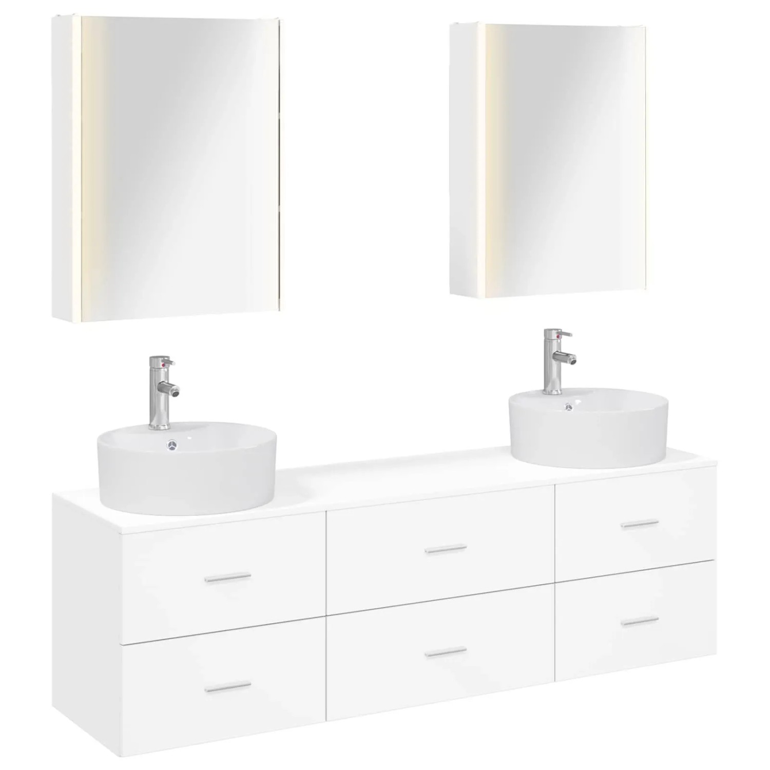 vidaXL Badezimmermöbel-Set 5-Tlg Weiß Ingenieurholz und Glas 3406887