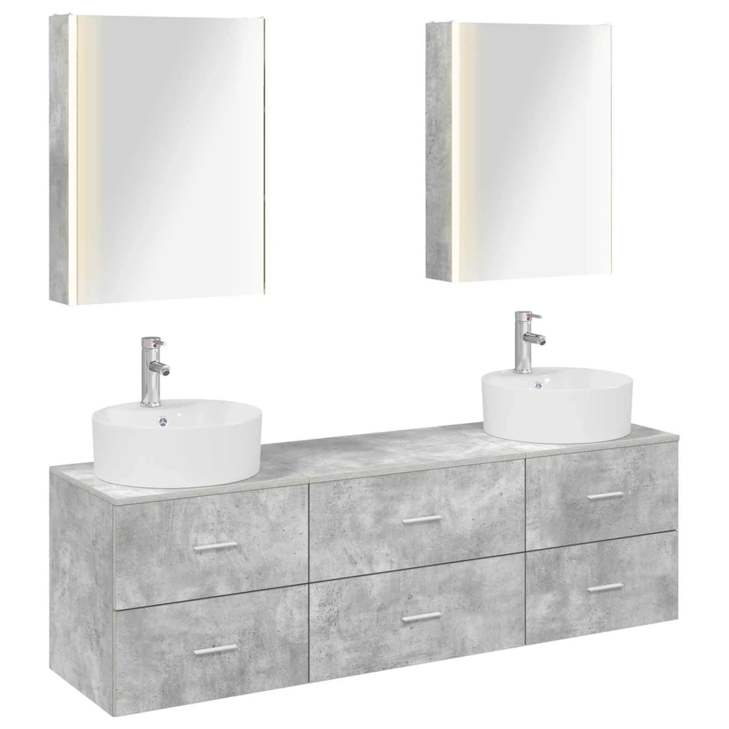 vidaXL Badezimmermöbel-Set 5-Tlg Betongrau Ingenieurholz und Glas 3406890