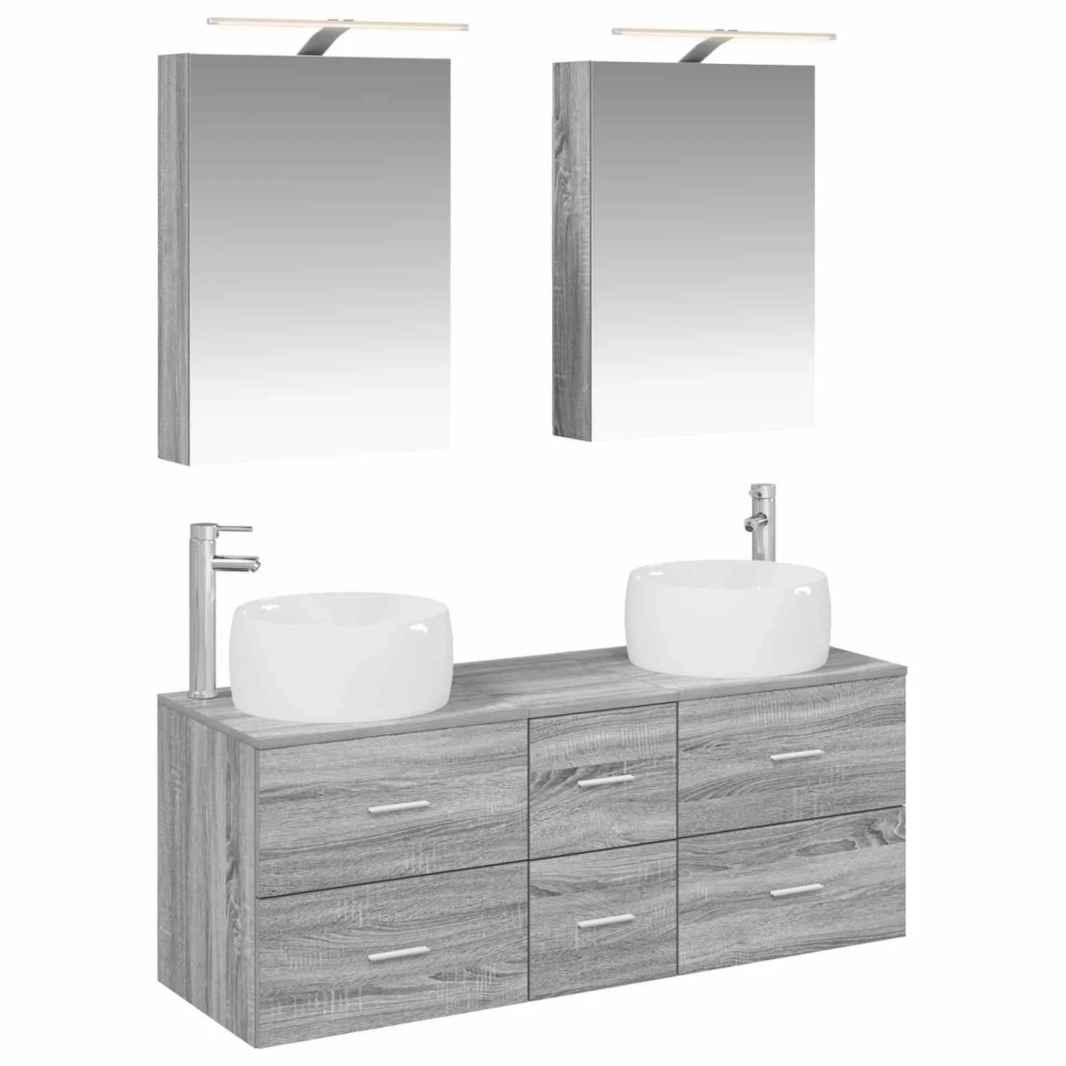 vidaXL Badezimmermöbel-Set 5-Tlg Grau Sonoma Ingenieurholz und Glas 3407036