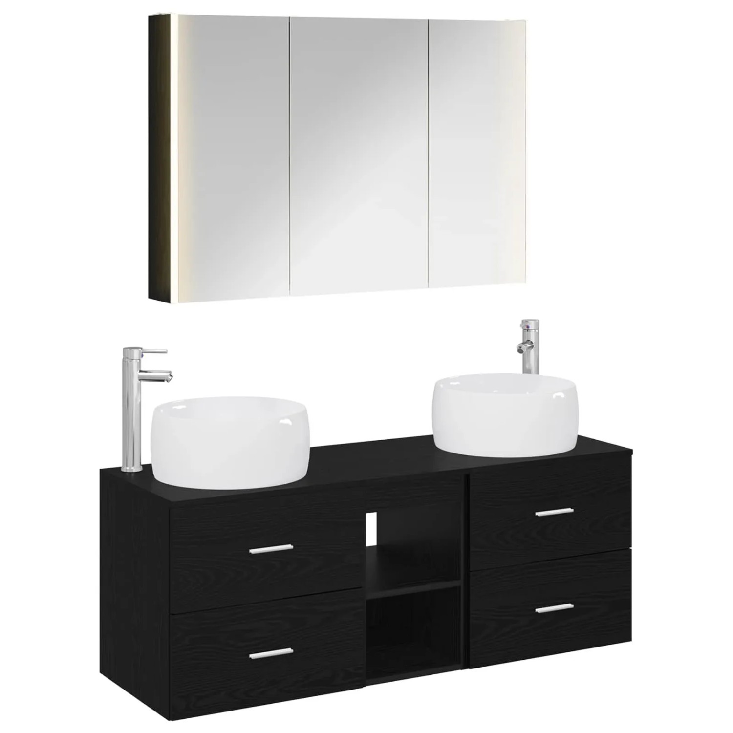 vidaXL Badezimmermöbel-Set 4-Tlg Schwarze Eiche Ingenieurholz und Glas 3407024