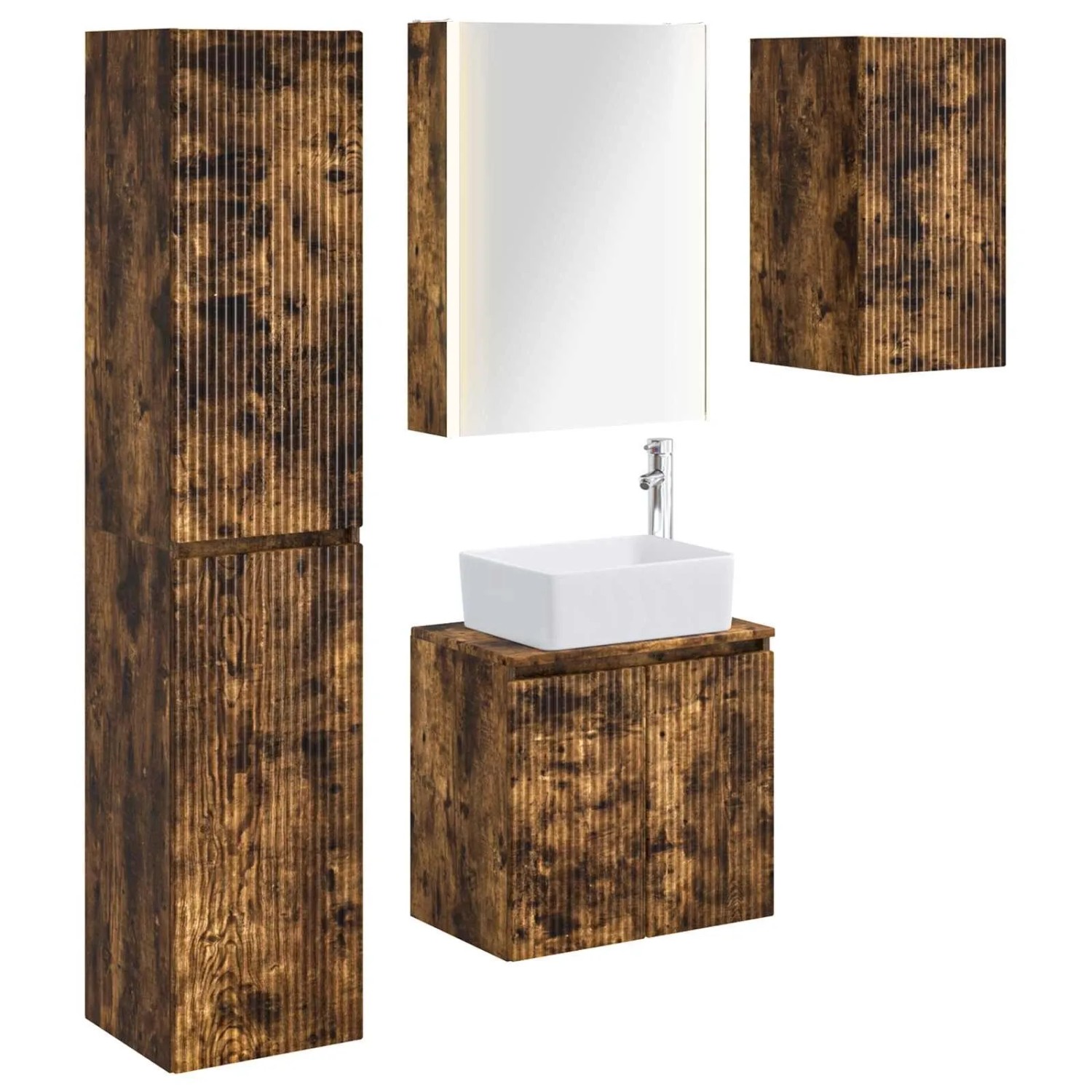 vidaXL Badezimmerschrank-Set 5-Tlg Geräucherte Eiche 53 x 15,5 x 70 cm 3407331