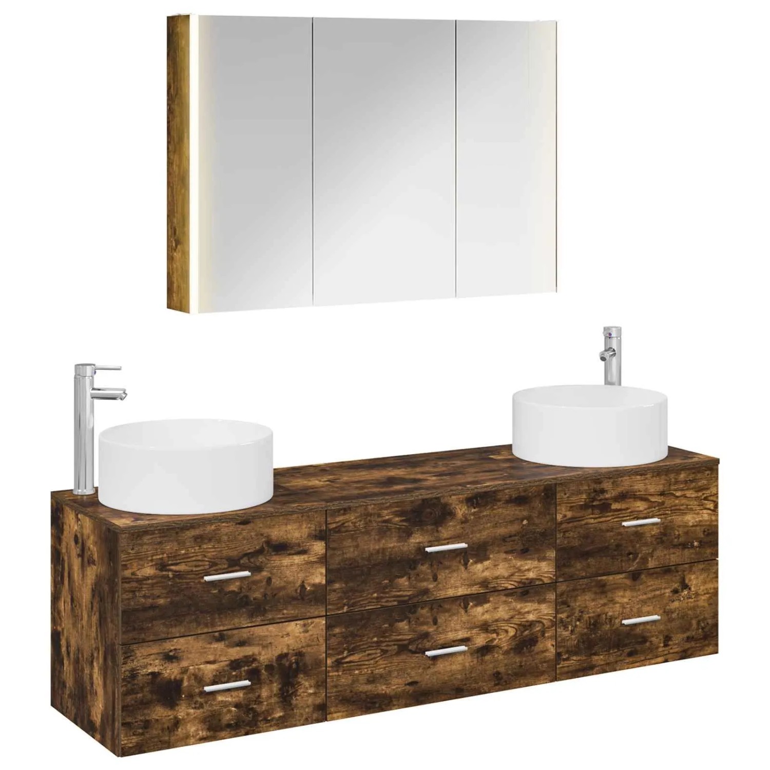vidaXL Badezimmermöbel-Set 4-Tlg Geräucherte Eiche 3407067