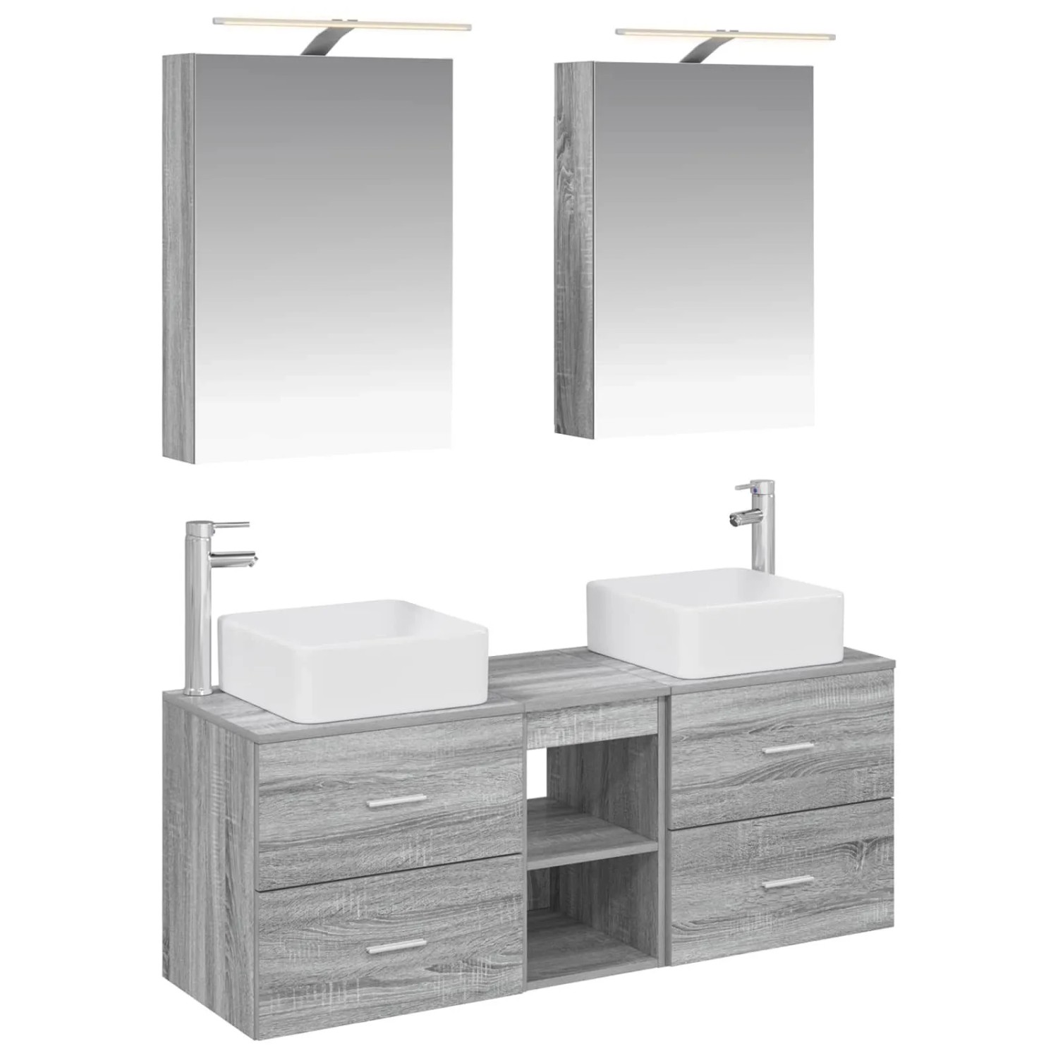 vidaXL Badezimmermöbel-Set 5-Tlg Grau Sonoma Ingenieurholz und Glas 3406756