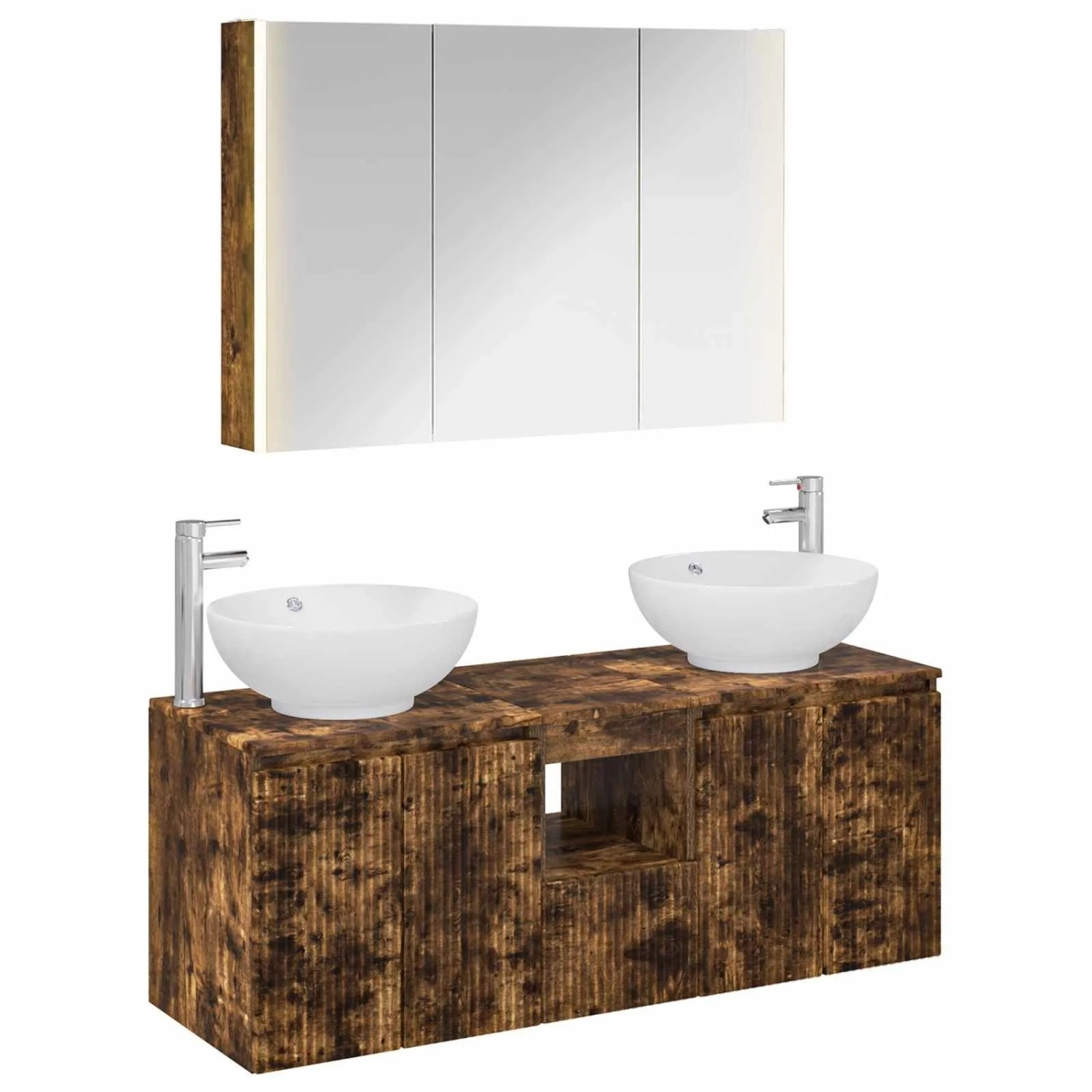 vidaXL Badezimmerschrank-Set 4-Tlg Geräucherte Eiche Holzwerkstoff 3406507