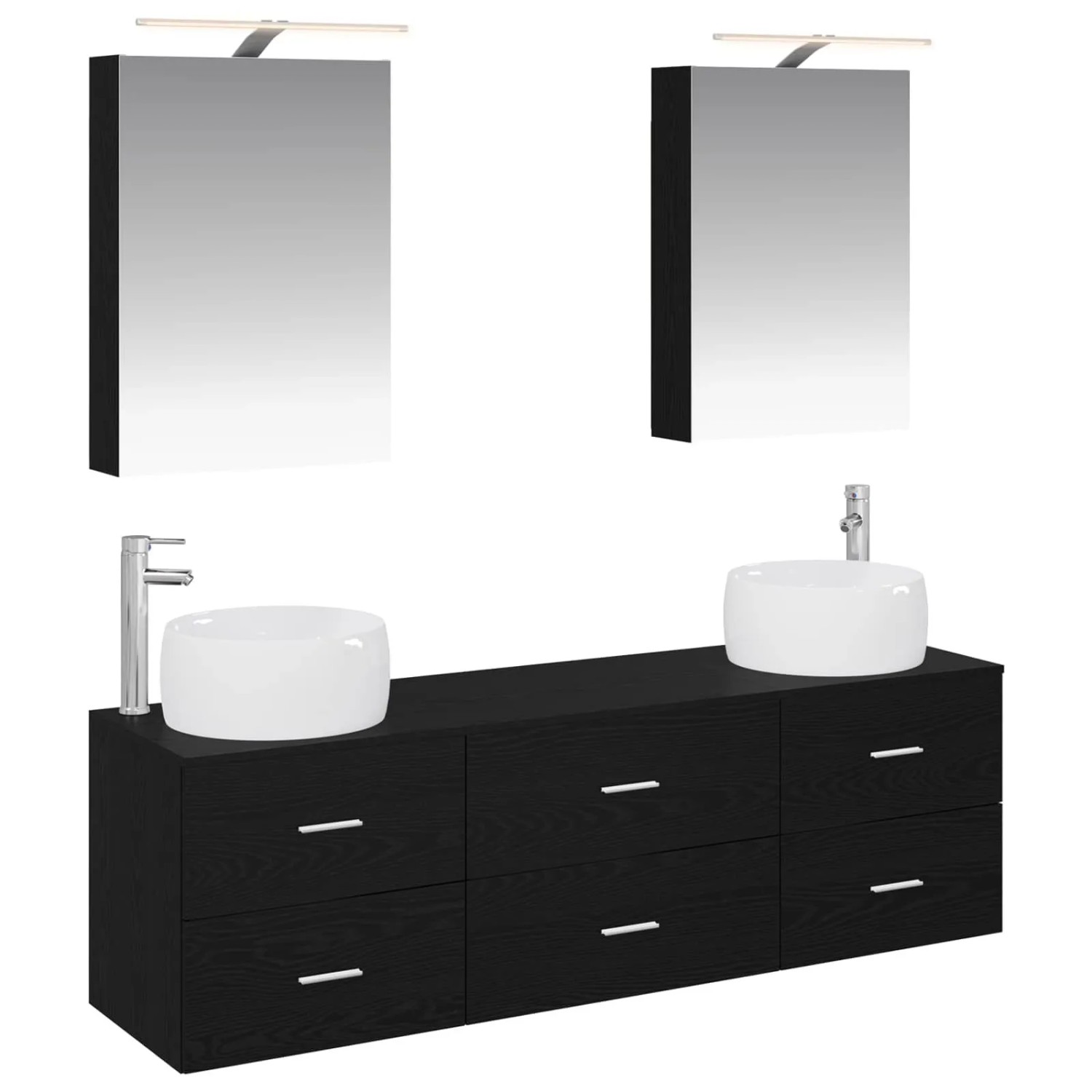vidaXL Badezimmermöbel-Set 5-Tlg Schwarze Eiche Ingenieurholz und Glas 3406992