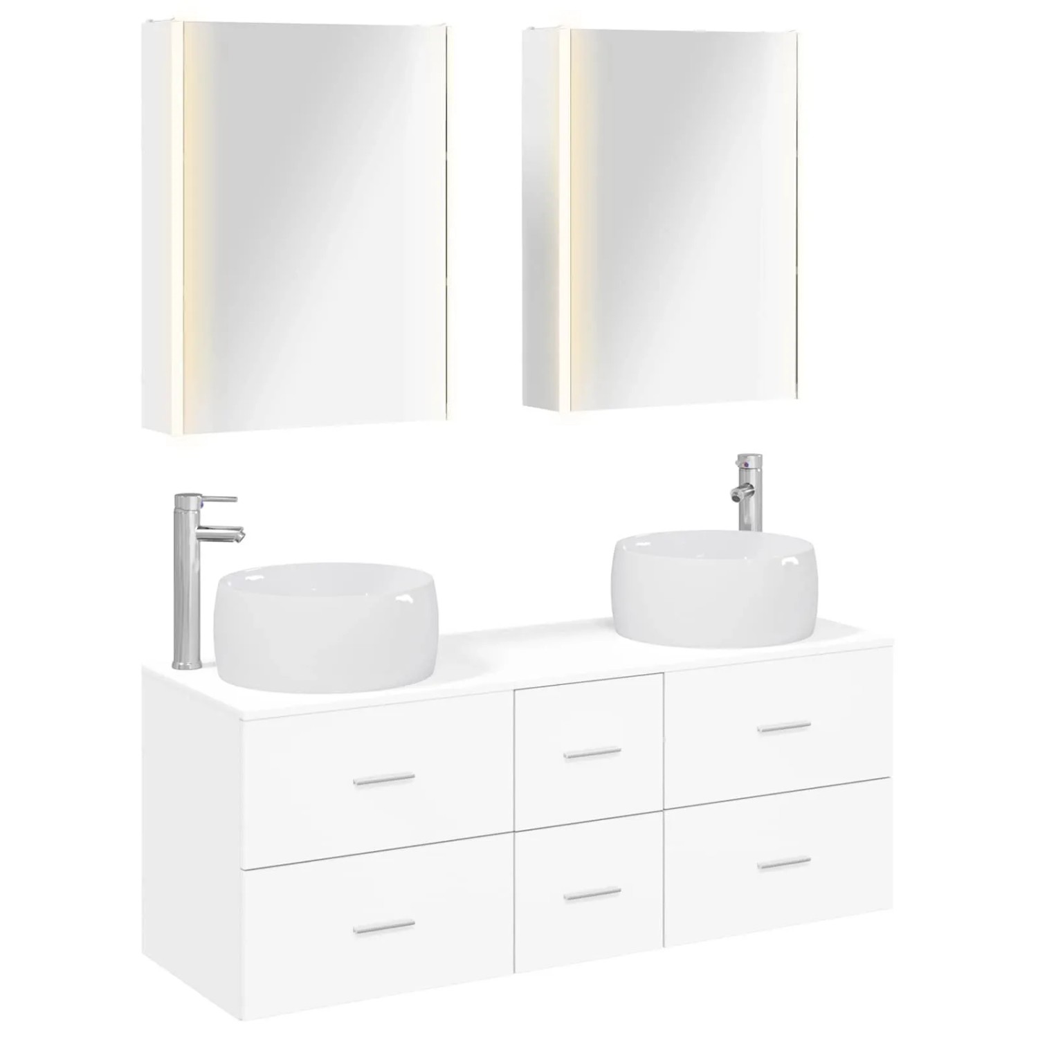 vidaXL Badezimmermöbel-Set 5-Tlg Weiß Ingenieurholz und Glas 3407047