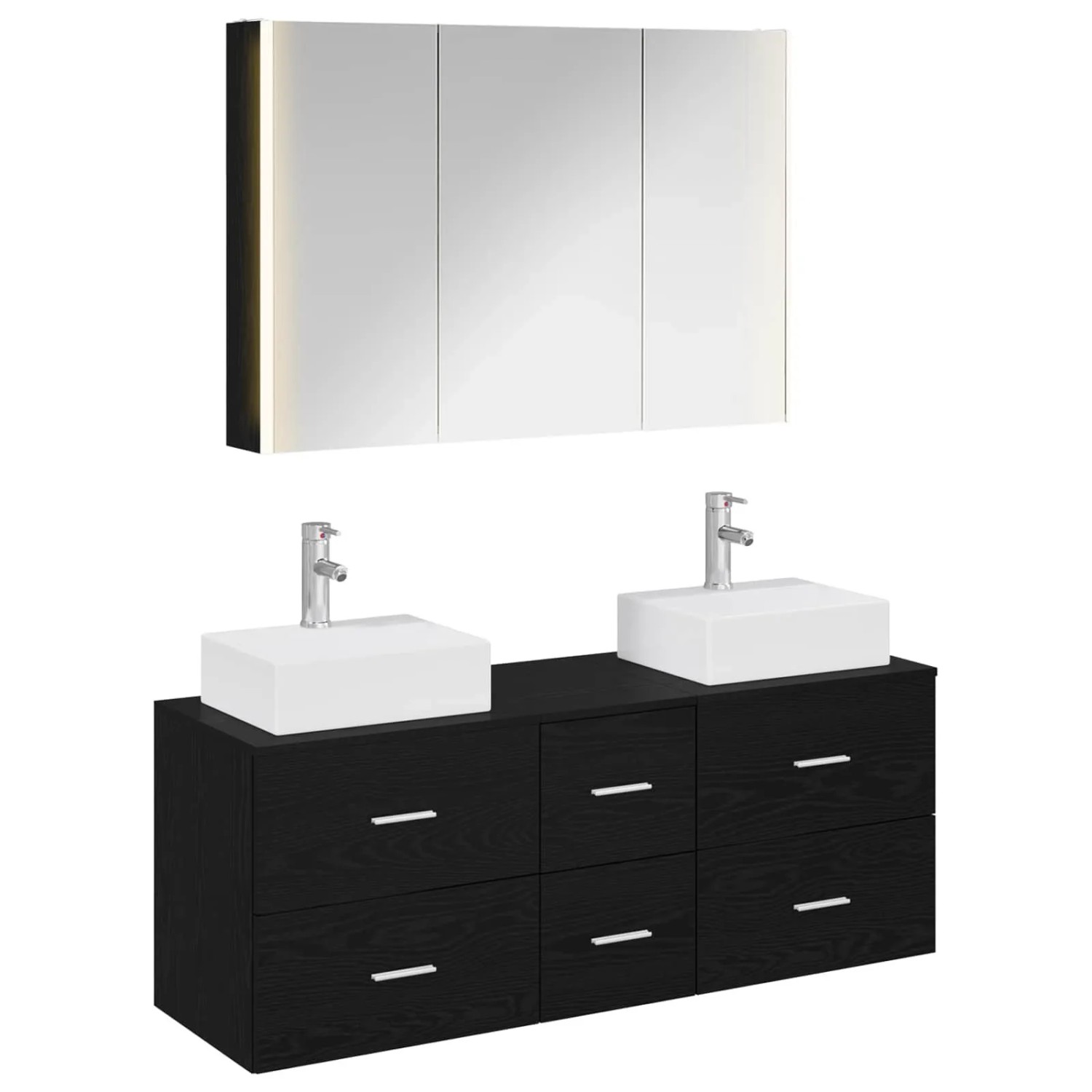 vidaXL Badezimmermöbel-Set 4-Tlg Schwarze Eiche Ingenieurholz und Glas 3406824