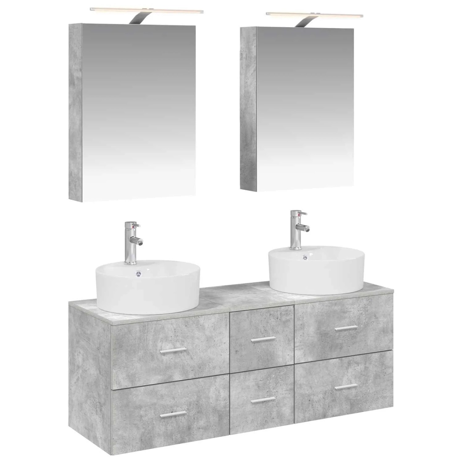 vidaXL Badezimmermöbel-Set 5-Tlg Betongrau Ingenieurholz und Glas 3406914