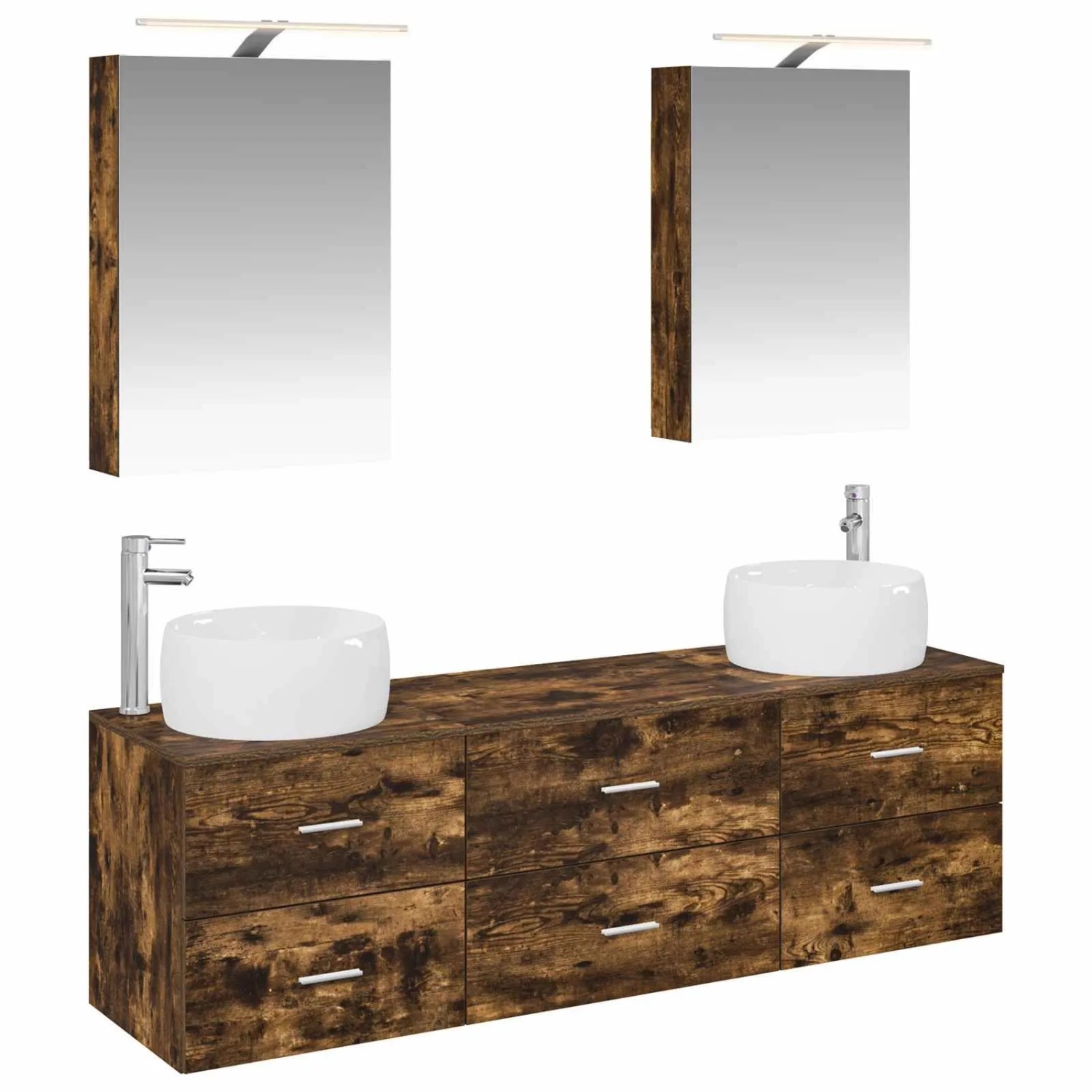 vidaXL Badezimmermöbel-Set 5-Tlg Geräucherte Eiche 3406995
